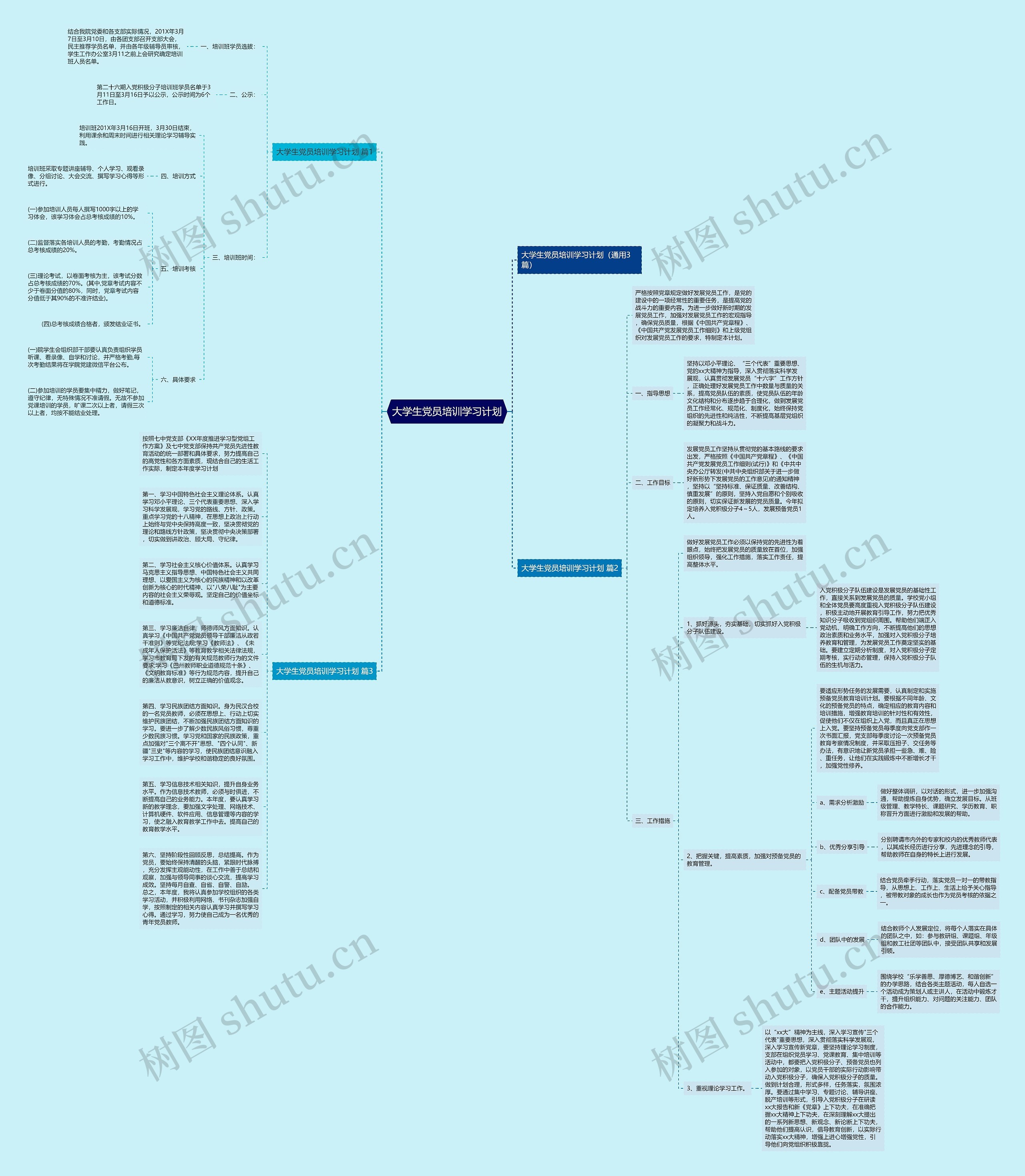 大学生党员培训学习计划思维导图