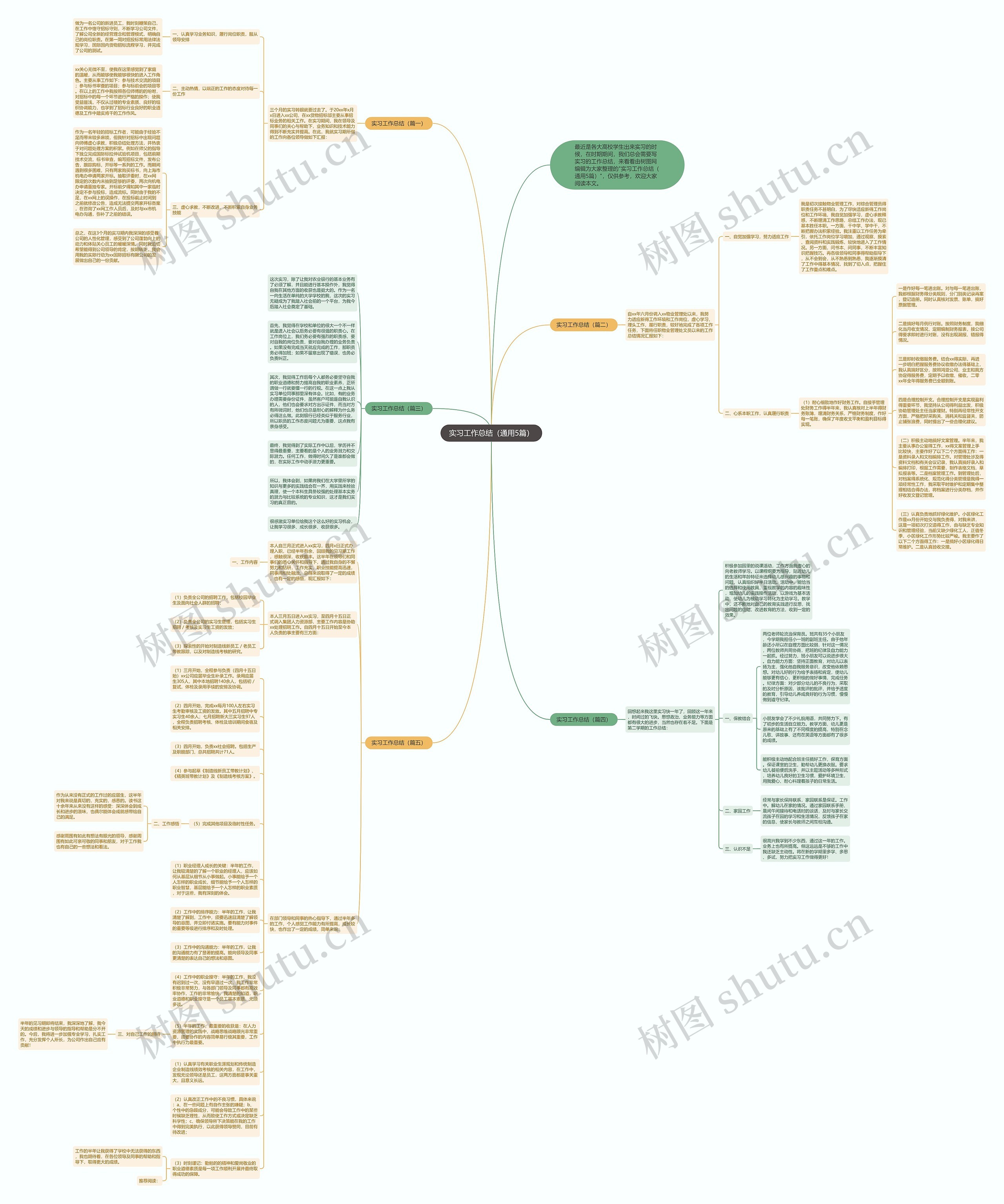 实习工作总结（通用5篇）思维导图