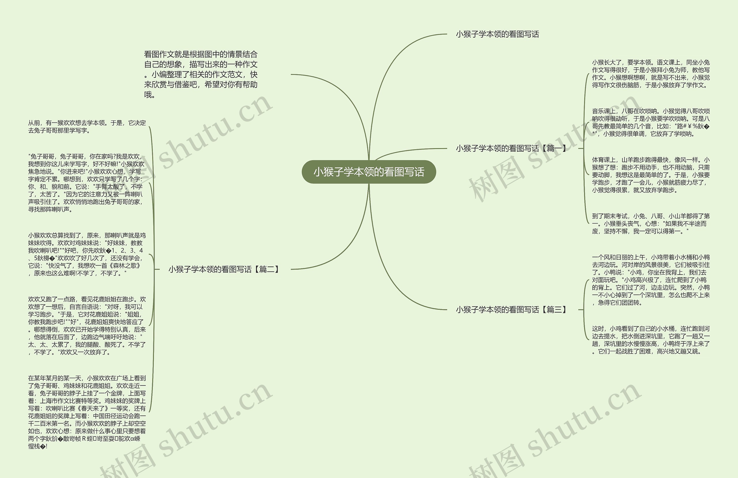 小猴子学本领的看图写话思维导图