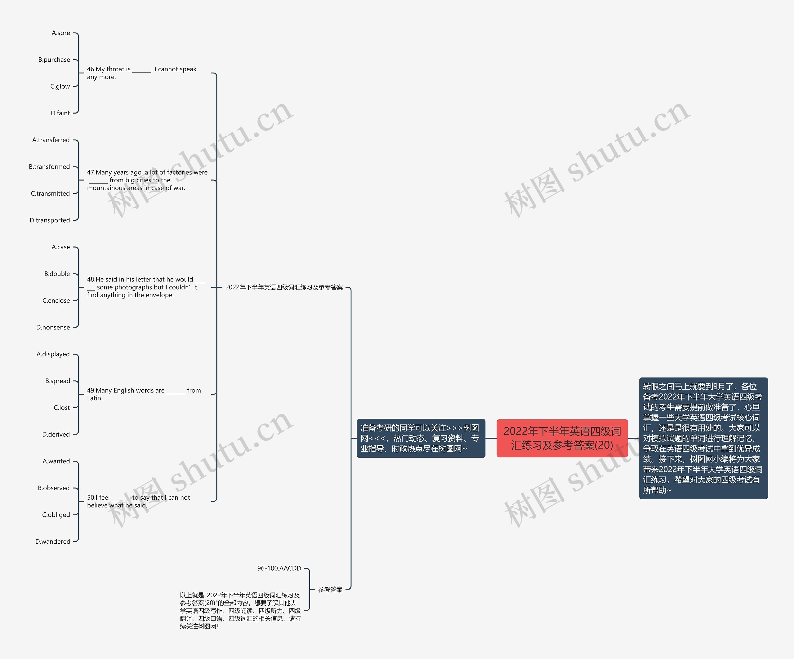 2022年下半年英语四级词汇练习及参考答案(20)思维导图