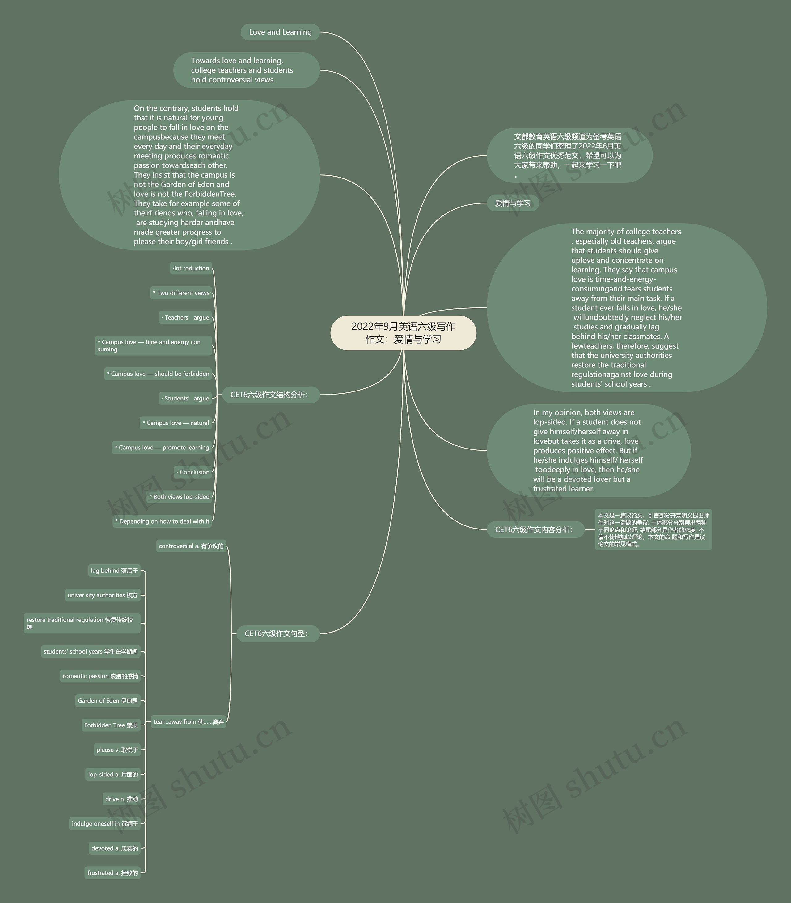 2022年9月英语六级写作作文：爱情与学习思维导图