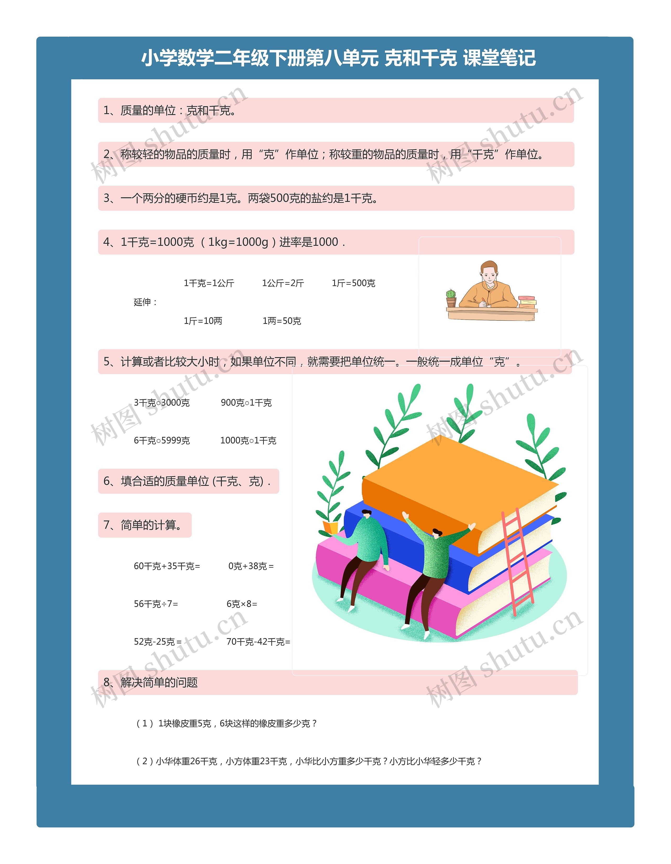 小学数学二年级下册第八单元 克和千克 课堂笔记