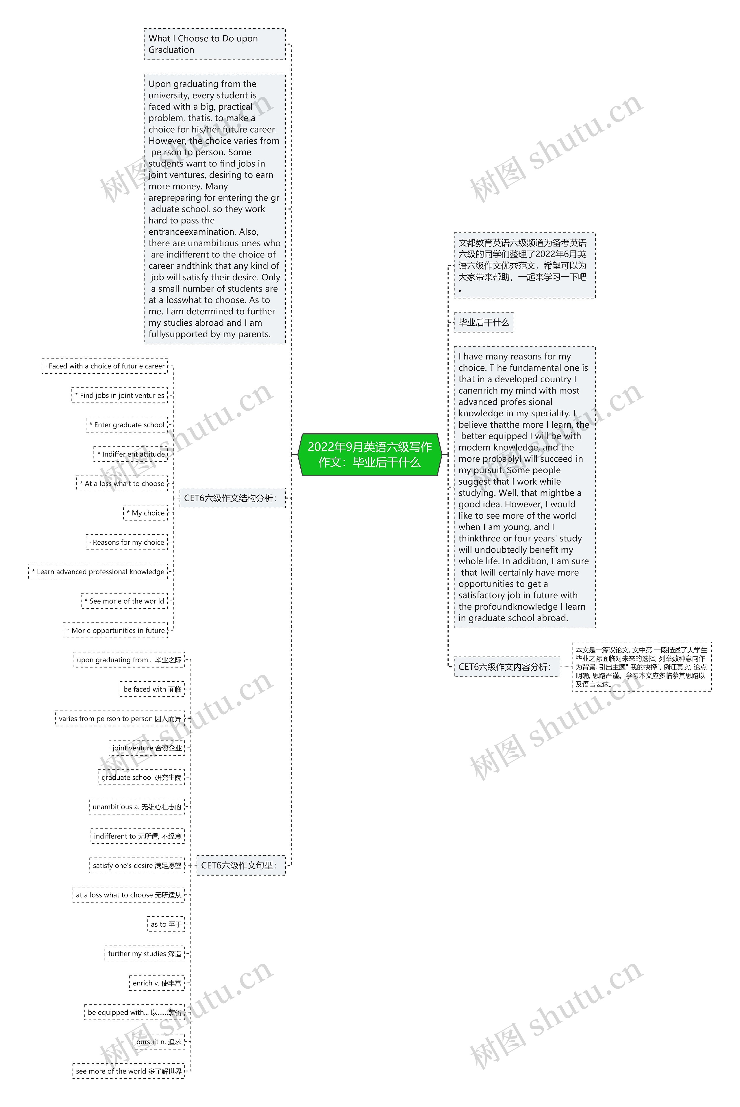 2022年9月英语六级写作作文：毕业后干什么思维导图