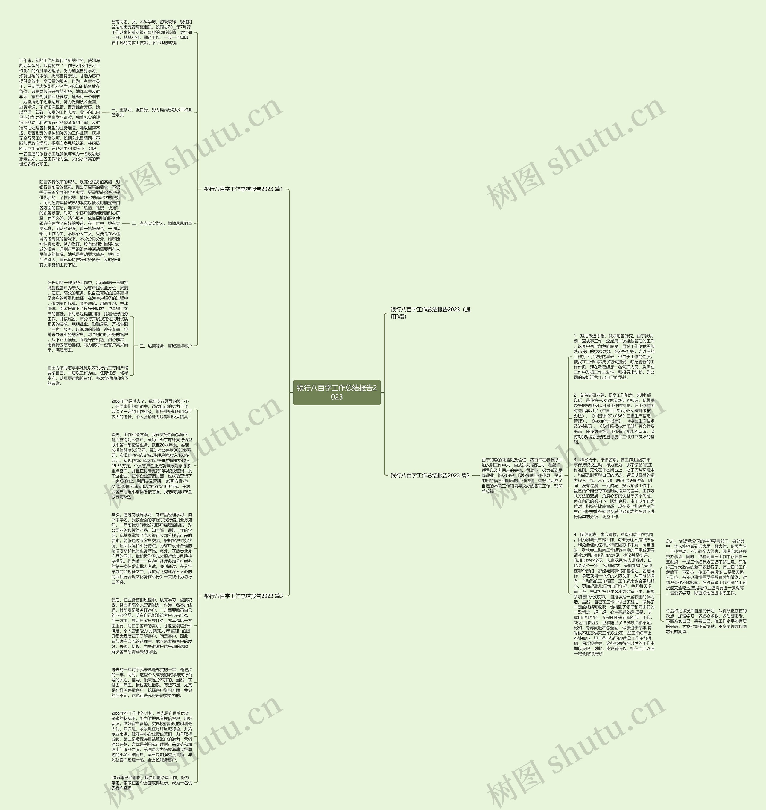 银行八百字工作总结报告2023思维导图