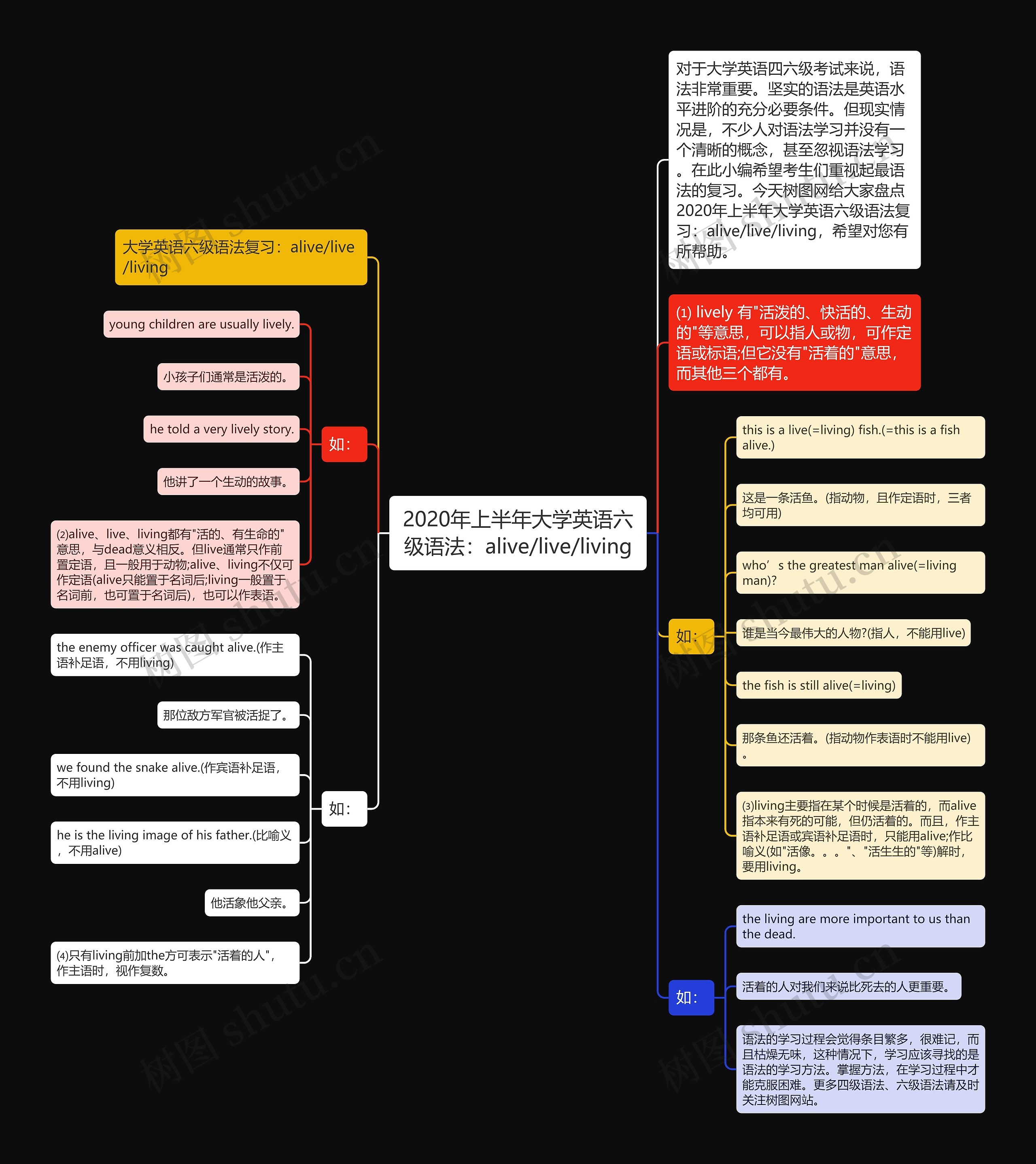 2020年上半年大学英语六级语法：alive/live/living