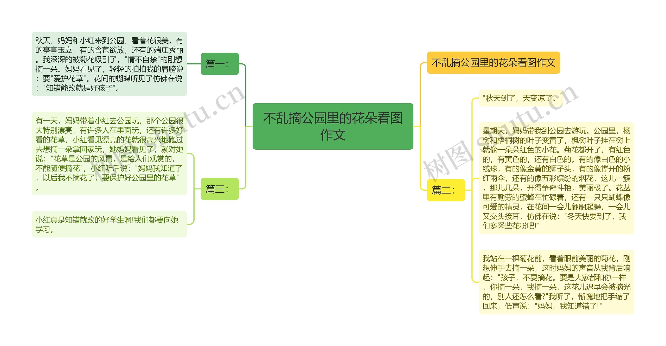 不乱摘公园里的花朵看图作文思维导图