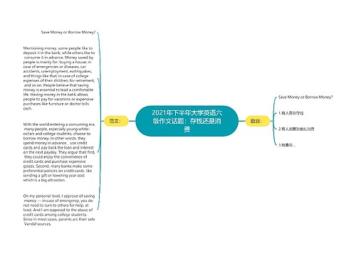 2021年下半年大学英语六级作文话题：存钱还是消费