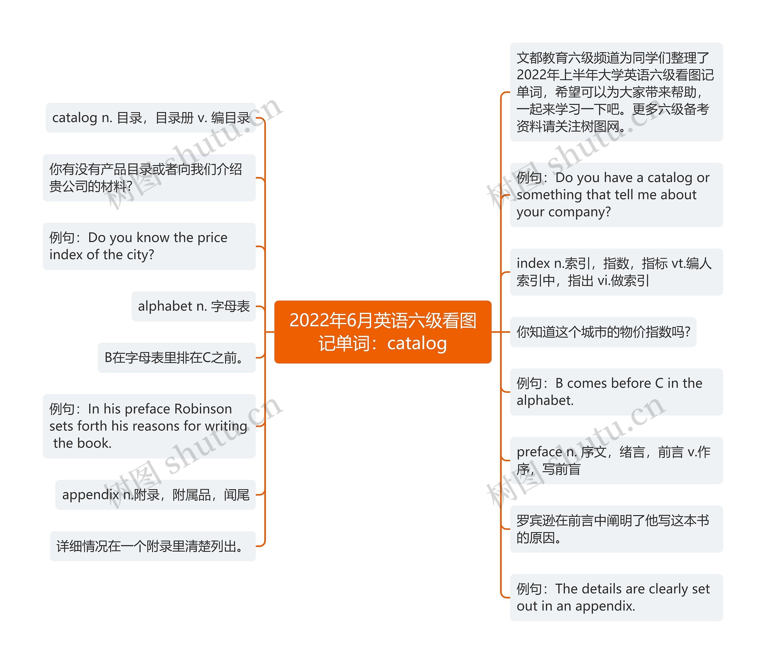 2022年6月英语六级看图记单词：catalog思维导图