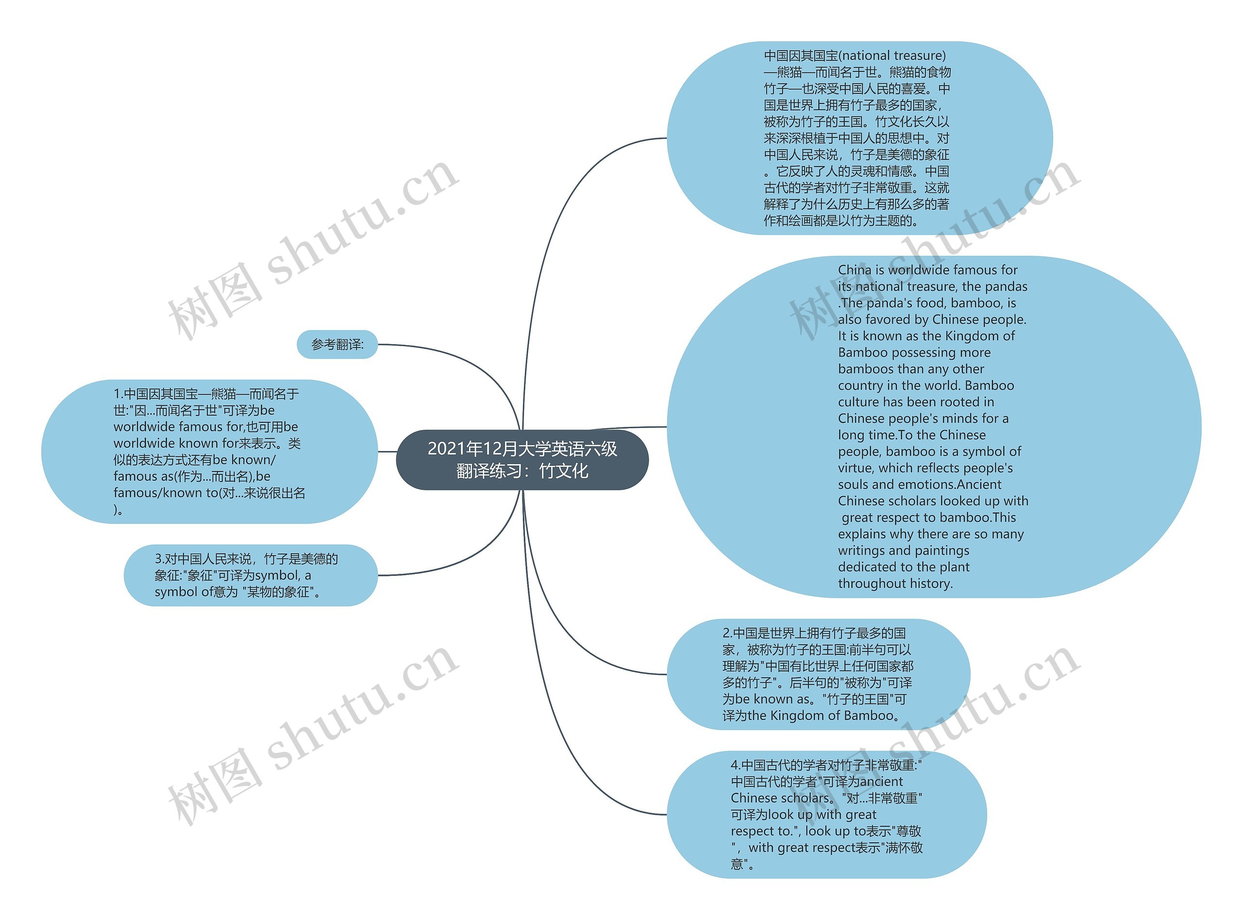 2021年12月大学英语六级翻译练习：竹文化思维导图