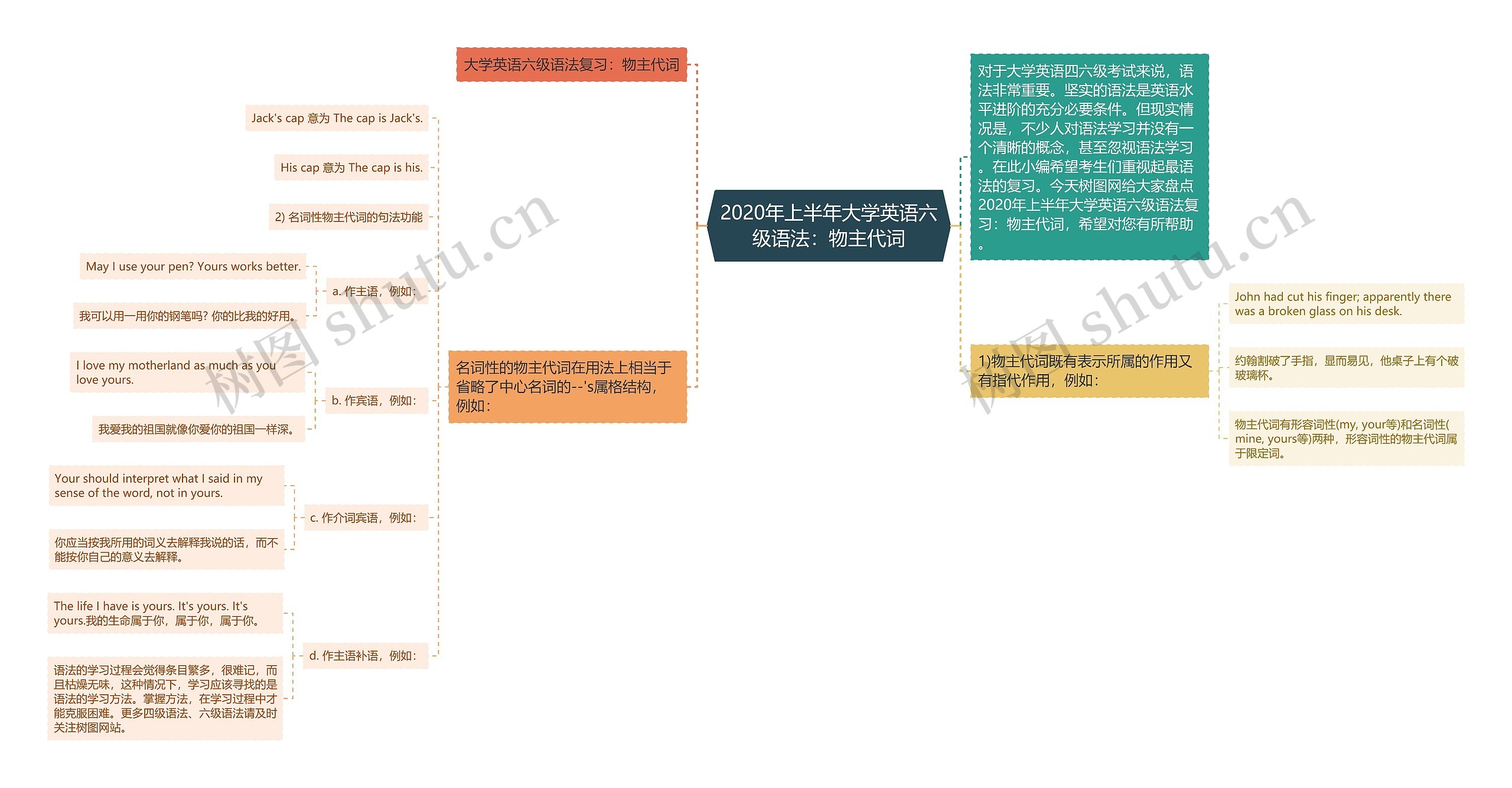 2020年上半年大学英语六级语法：物主代词