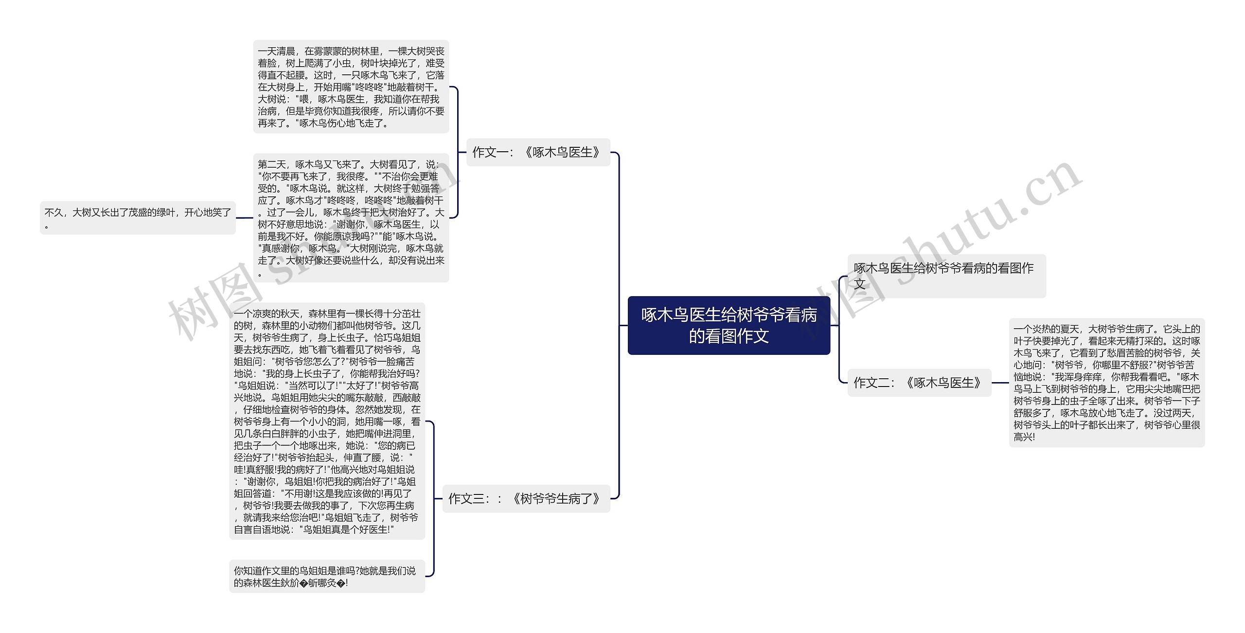 啄木鸟医生给树爷爷看病的看图作文思维导图