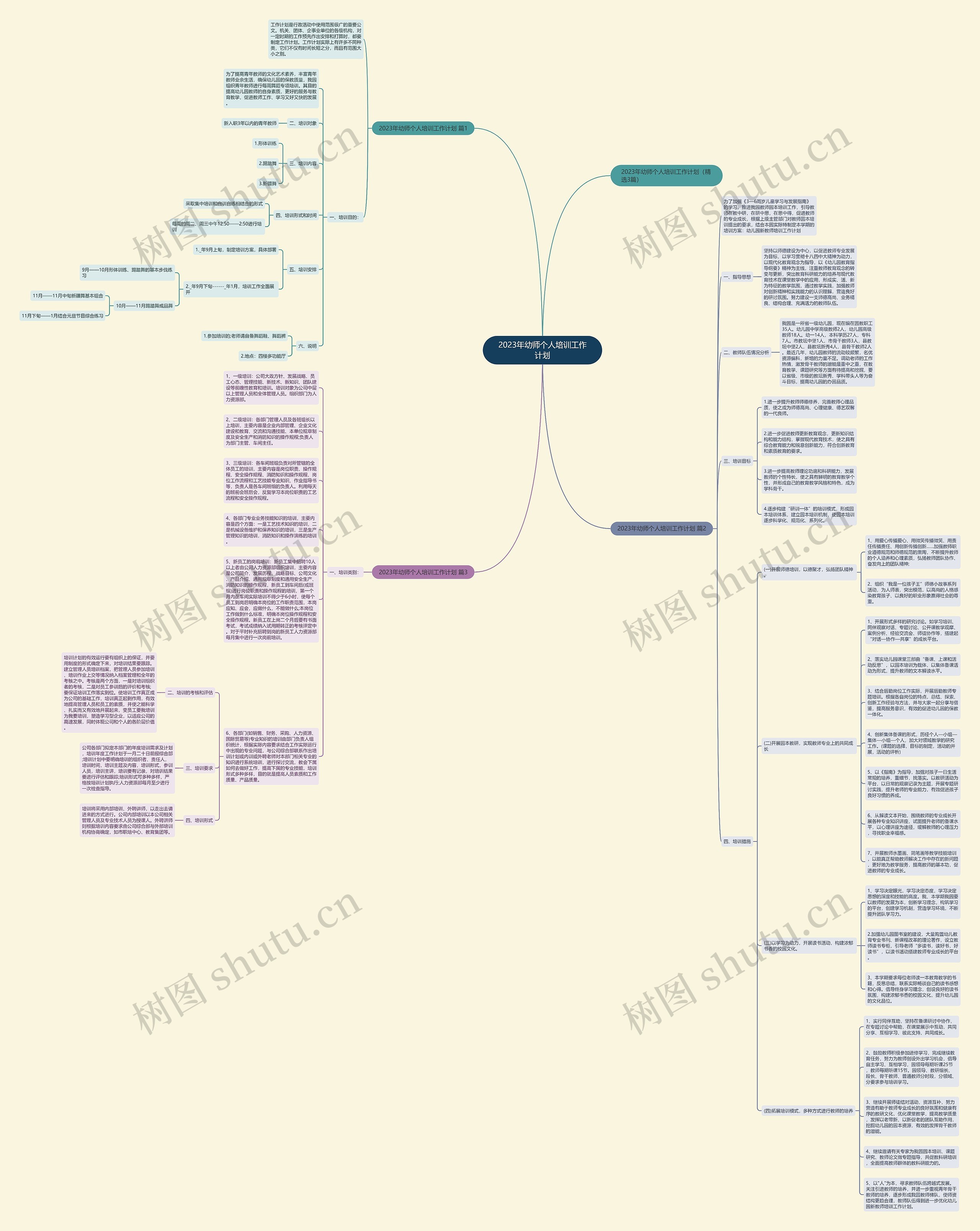 2023年幼师个人培训工作计划思维导图