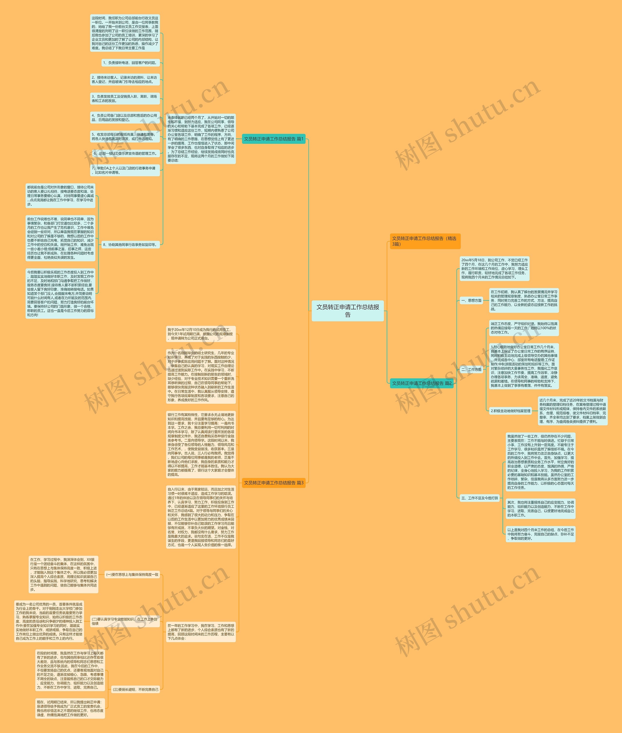 文员转正申请工作总结报告思维导图