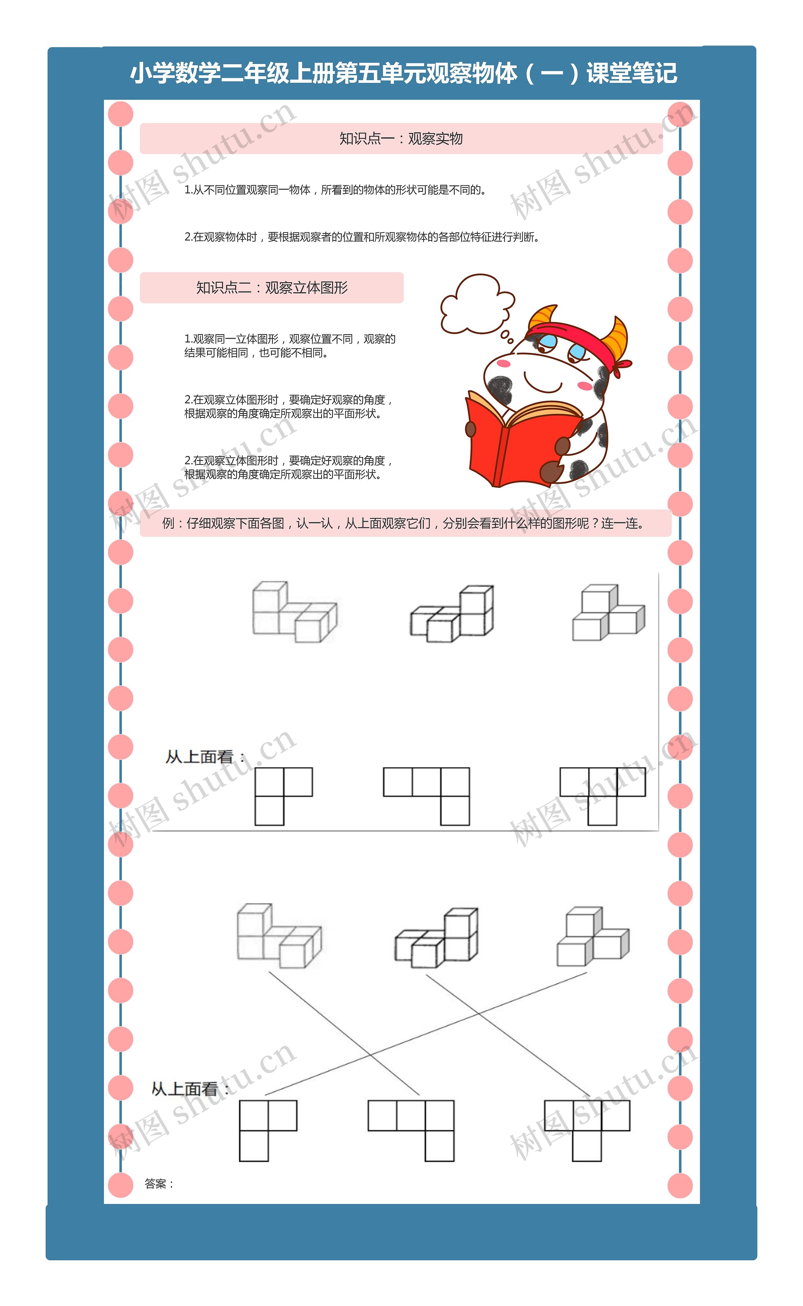 小学数学二年级上册第五单元	观察物体（一）课堂笔记