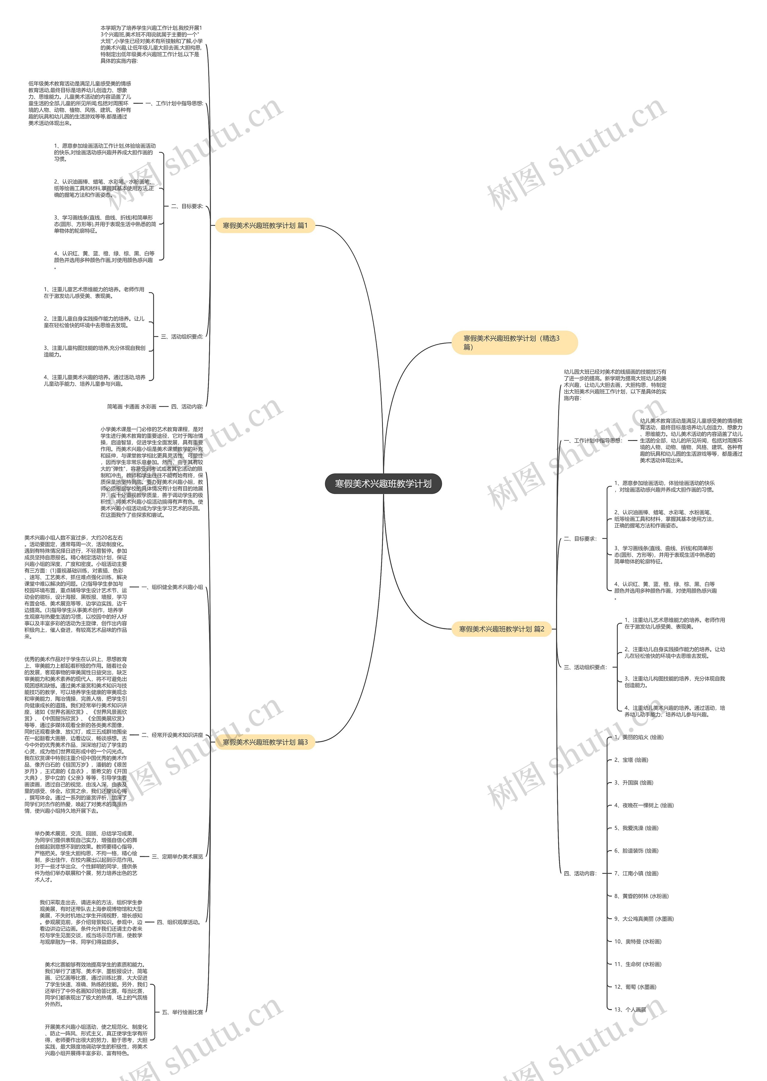 寒假美术兴趣班教学计划思维导图