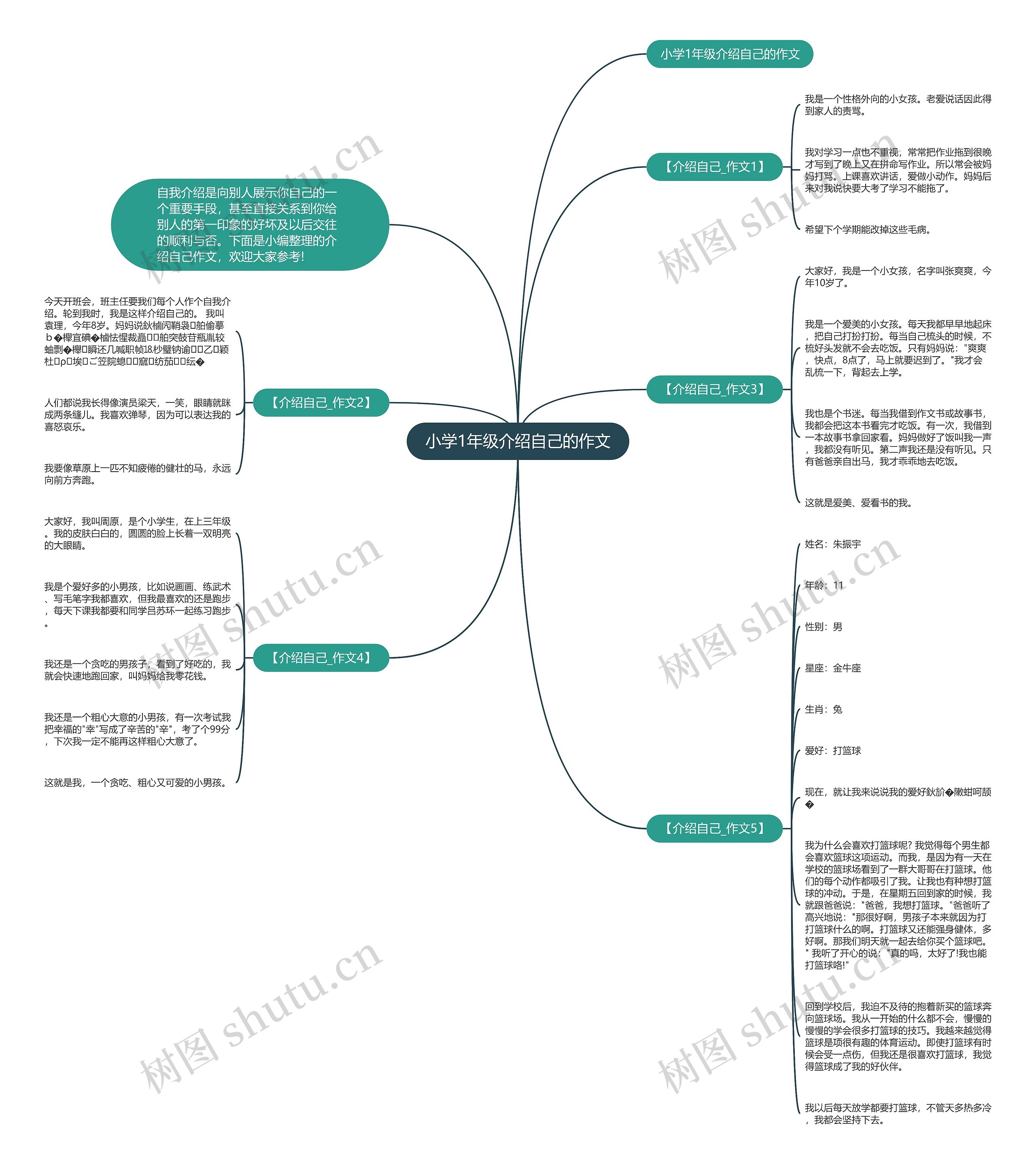 小学1年级介绍自己的作文思维导图
