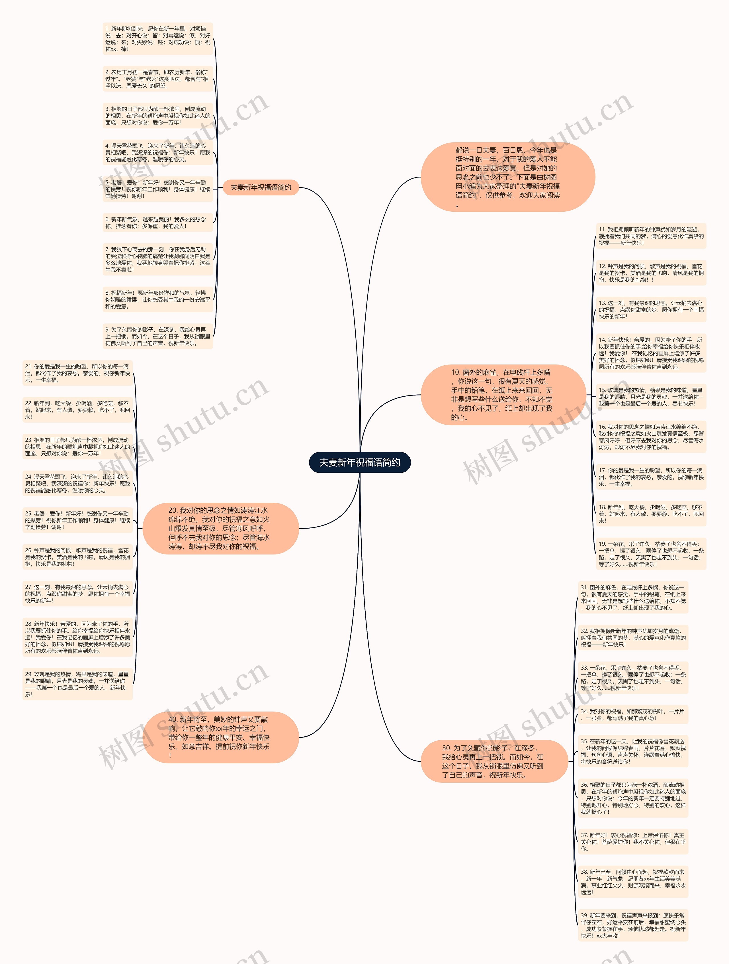 夫妻新年祝福语简约思维导图