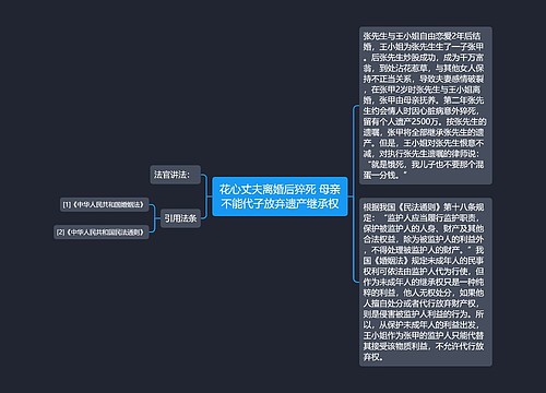 花心丈夫离婚后猝死 母亲不能代子放弃遗产继承权