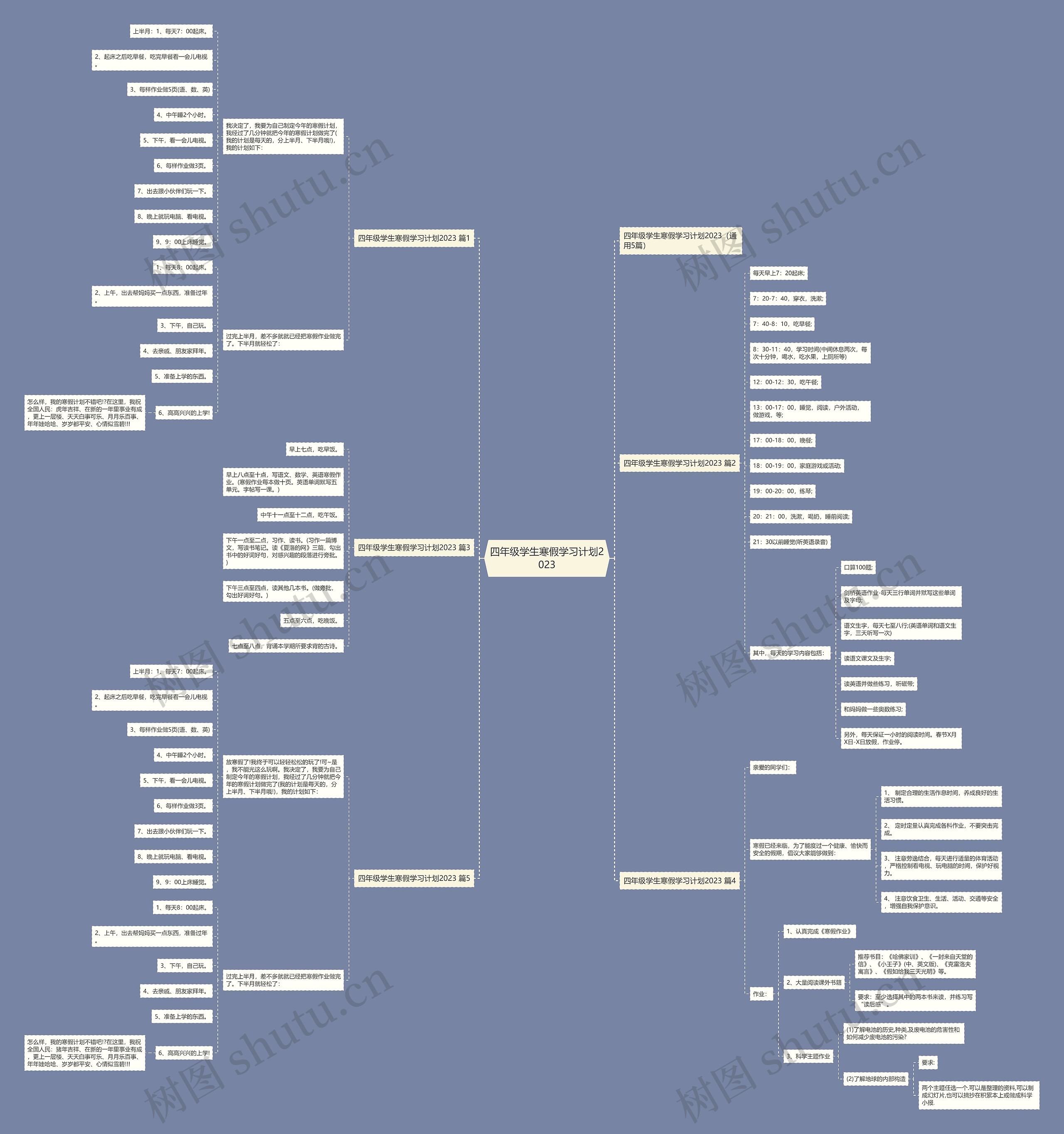 四年级学生寒假学习计划2023思维导图