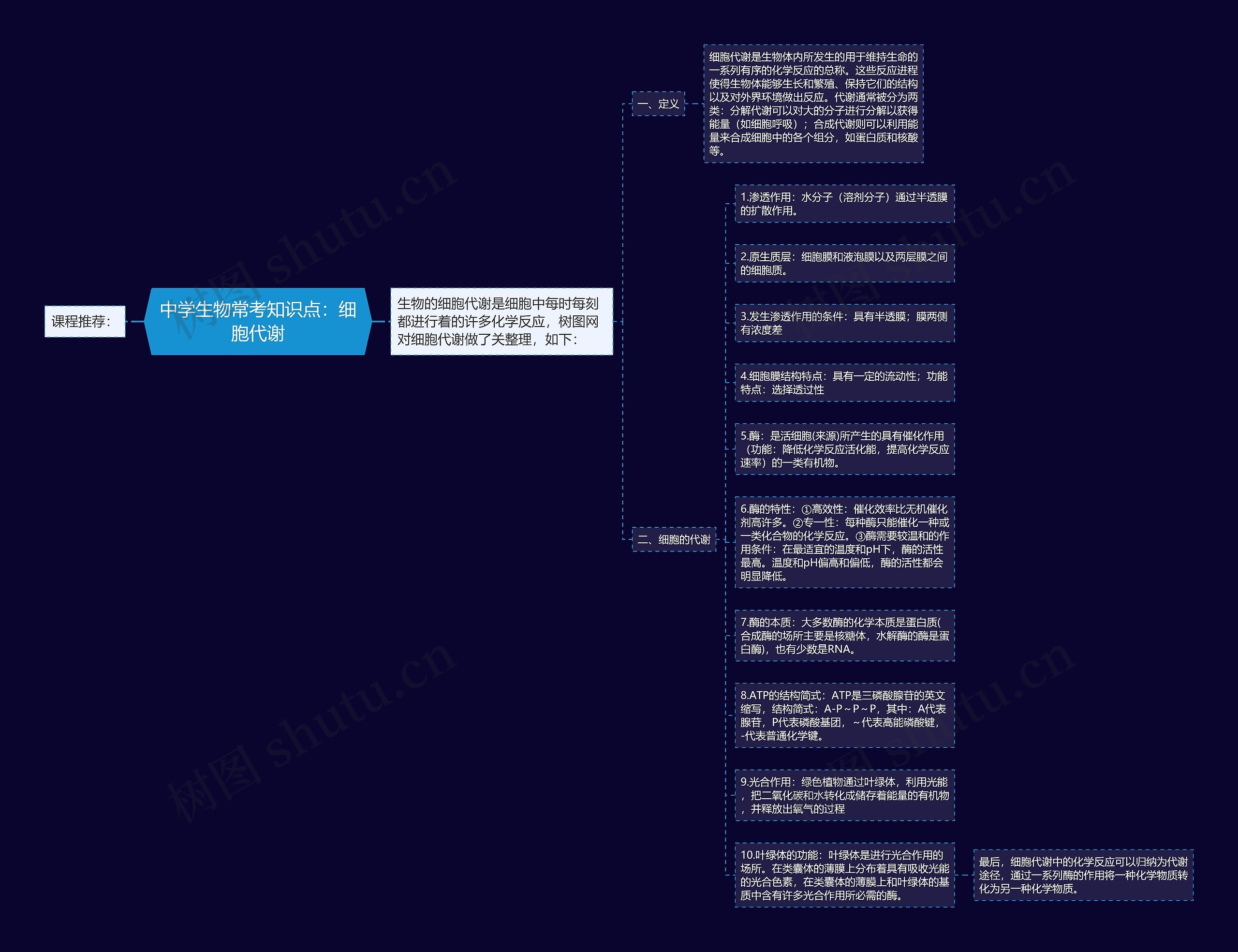 中学生物常考知识点：细胞代谢思维导图