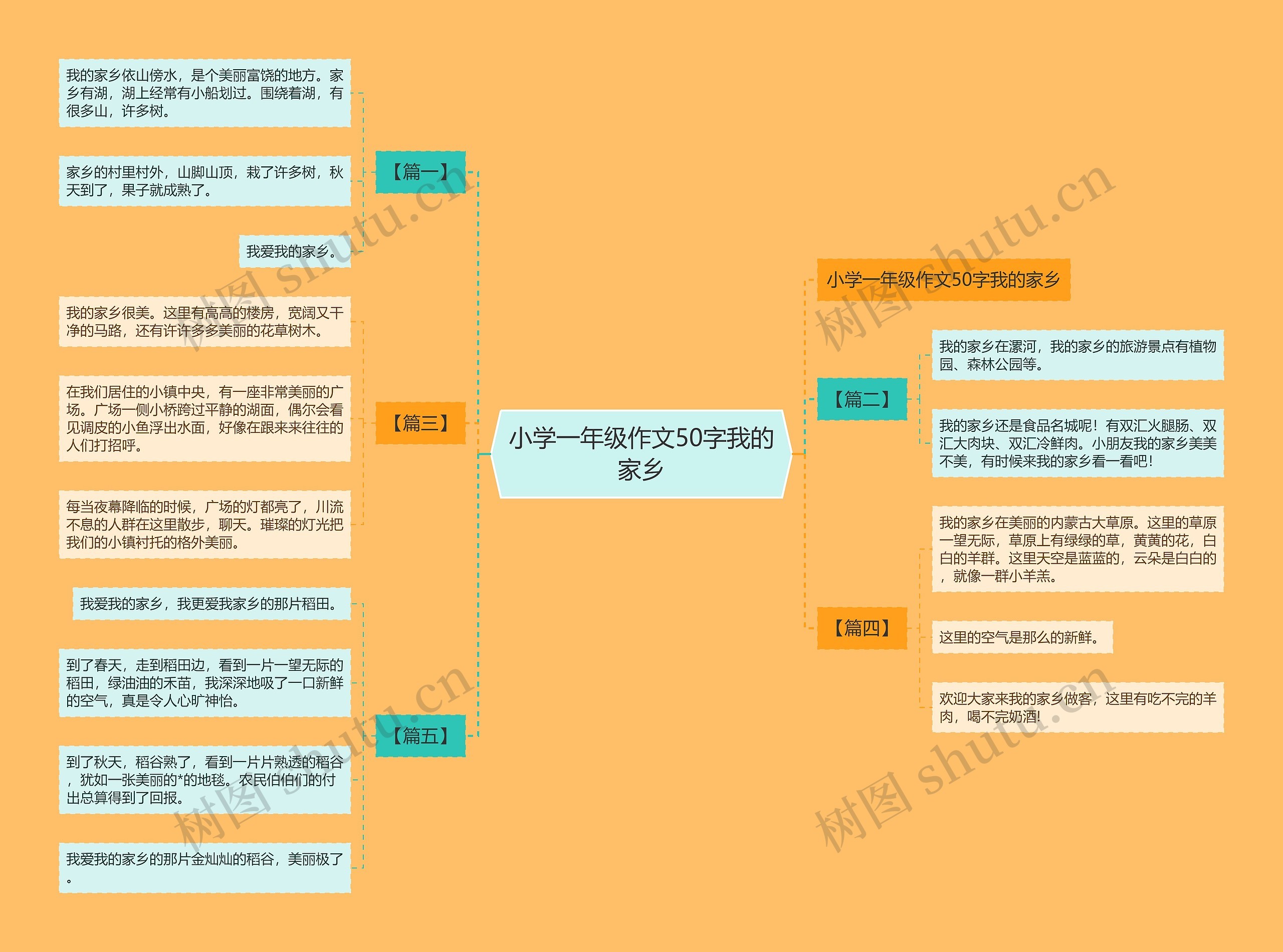 小学一年级作文50字我的家乡思维导图