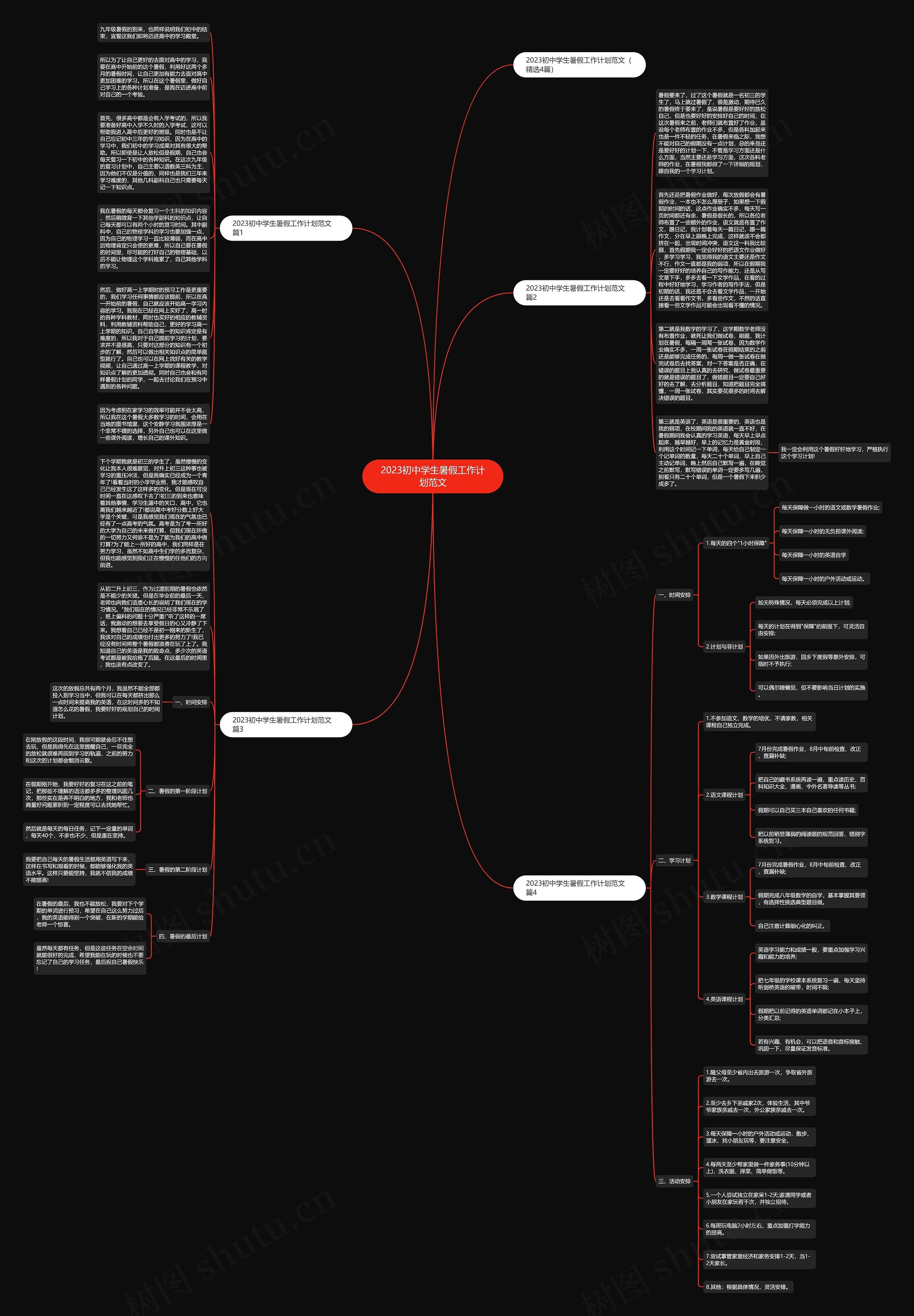 2023初中学生暑假工作计划范文思维导图