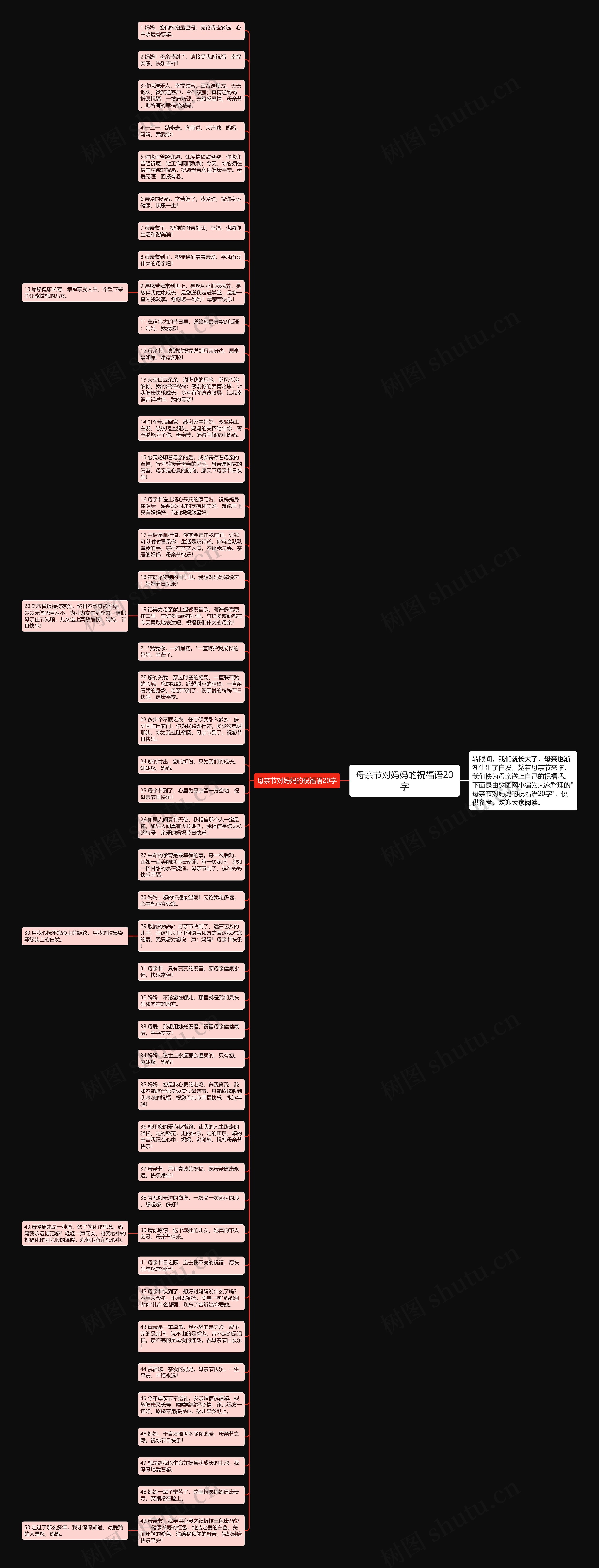 母亲节对妈妈的祝福语20字思维导图