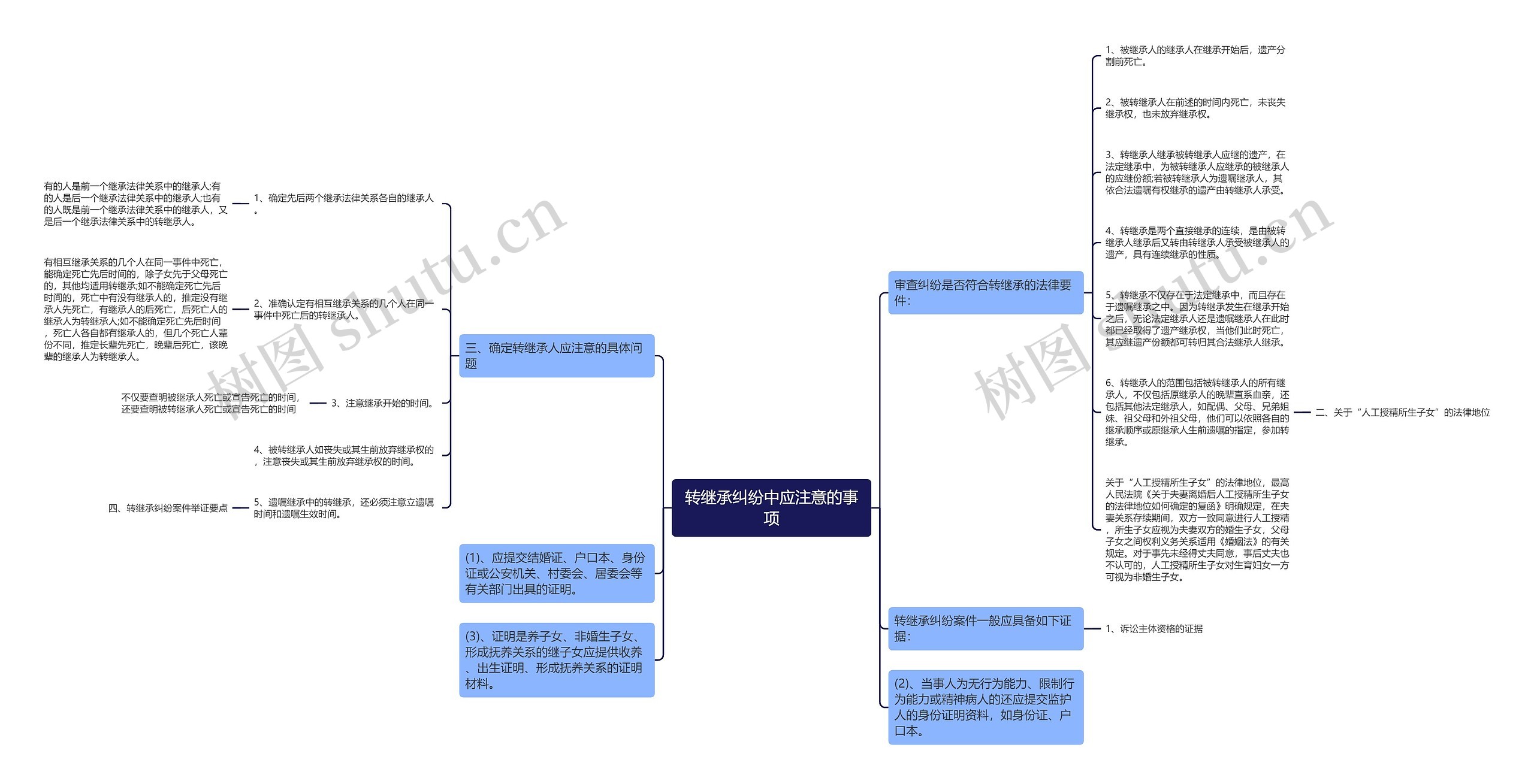 转继承纠纷中应注意的事项思维导图