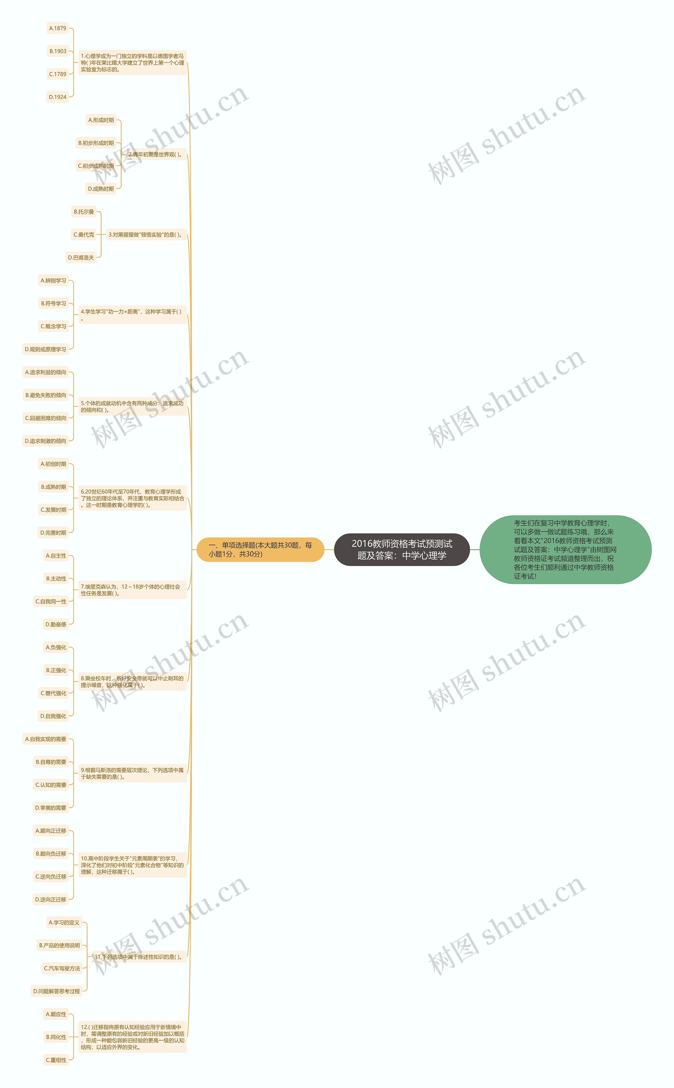 2016教师资格考试预测试题及答案：中学心理学思维导图