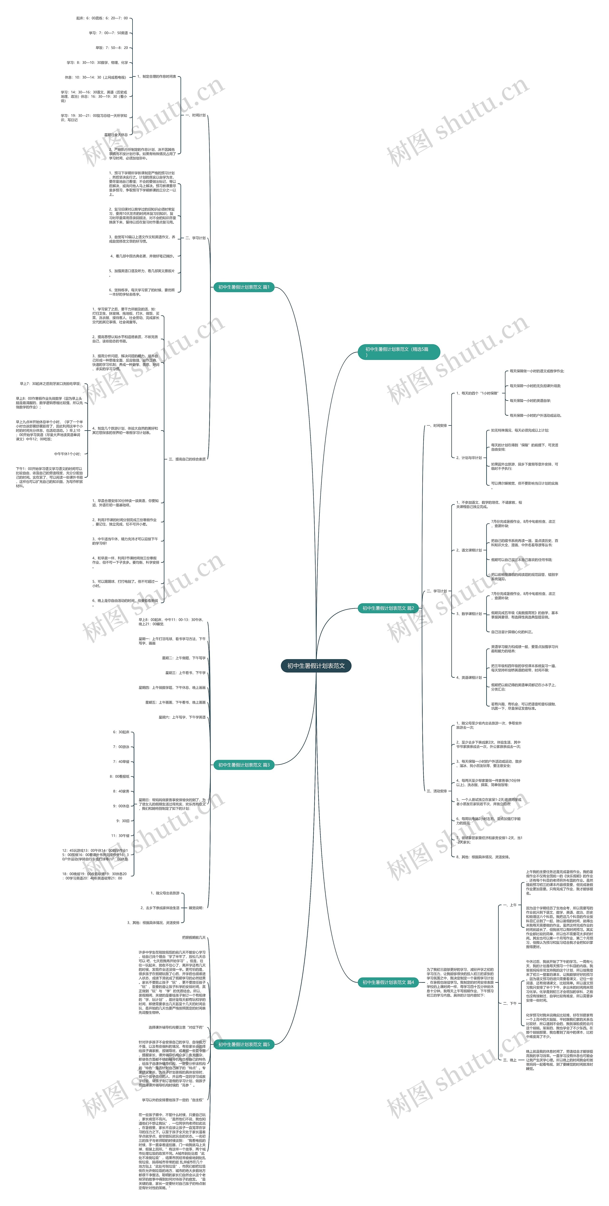 初中生暑假计划表范文思维导图