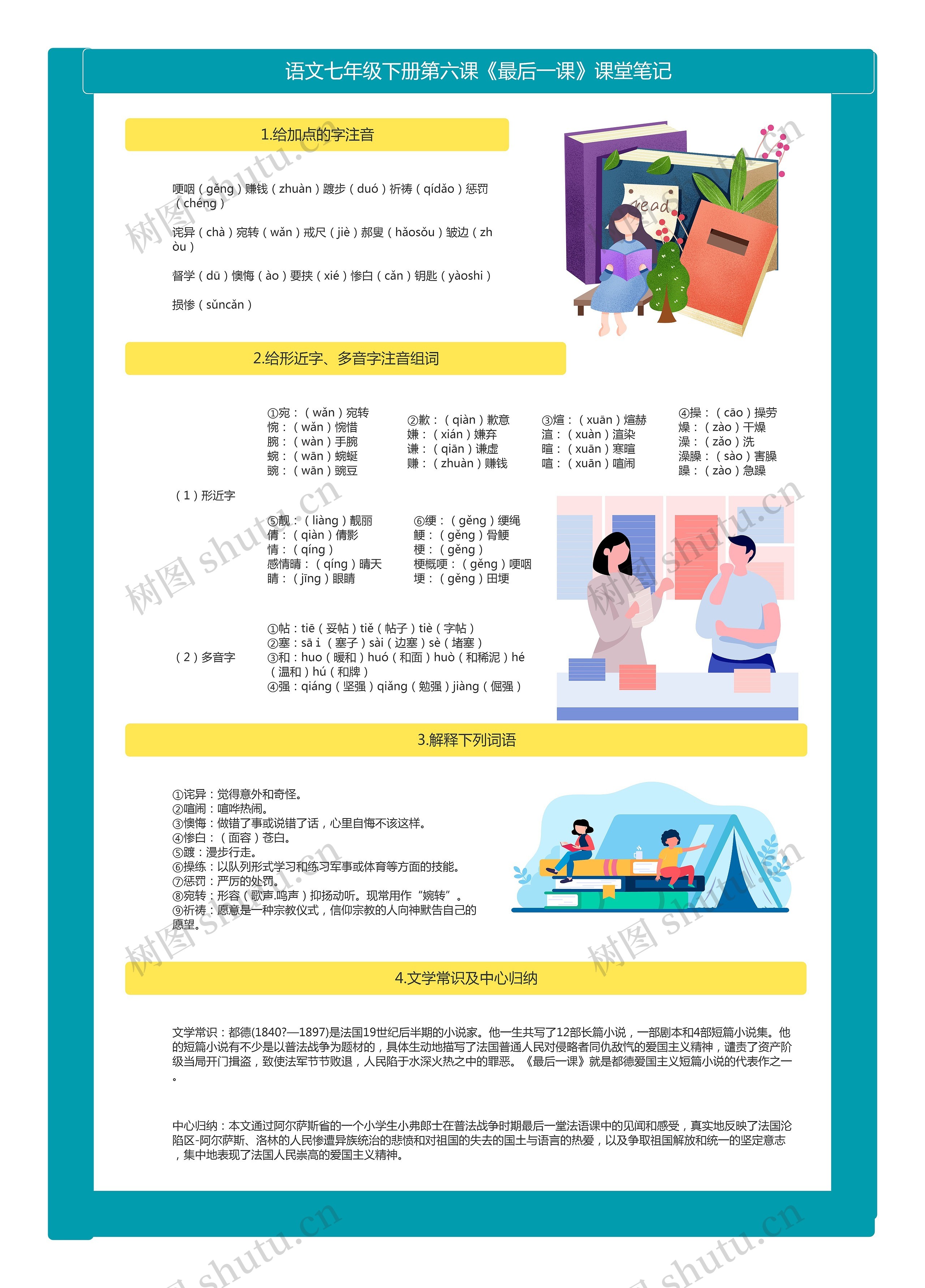 语文七年级下册第六课《最后一课》课堂笔记思维导图