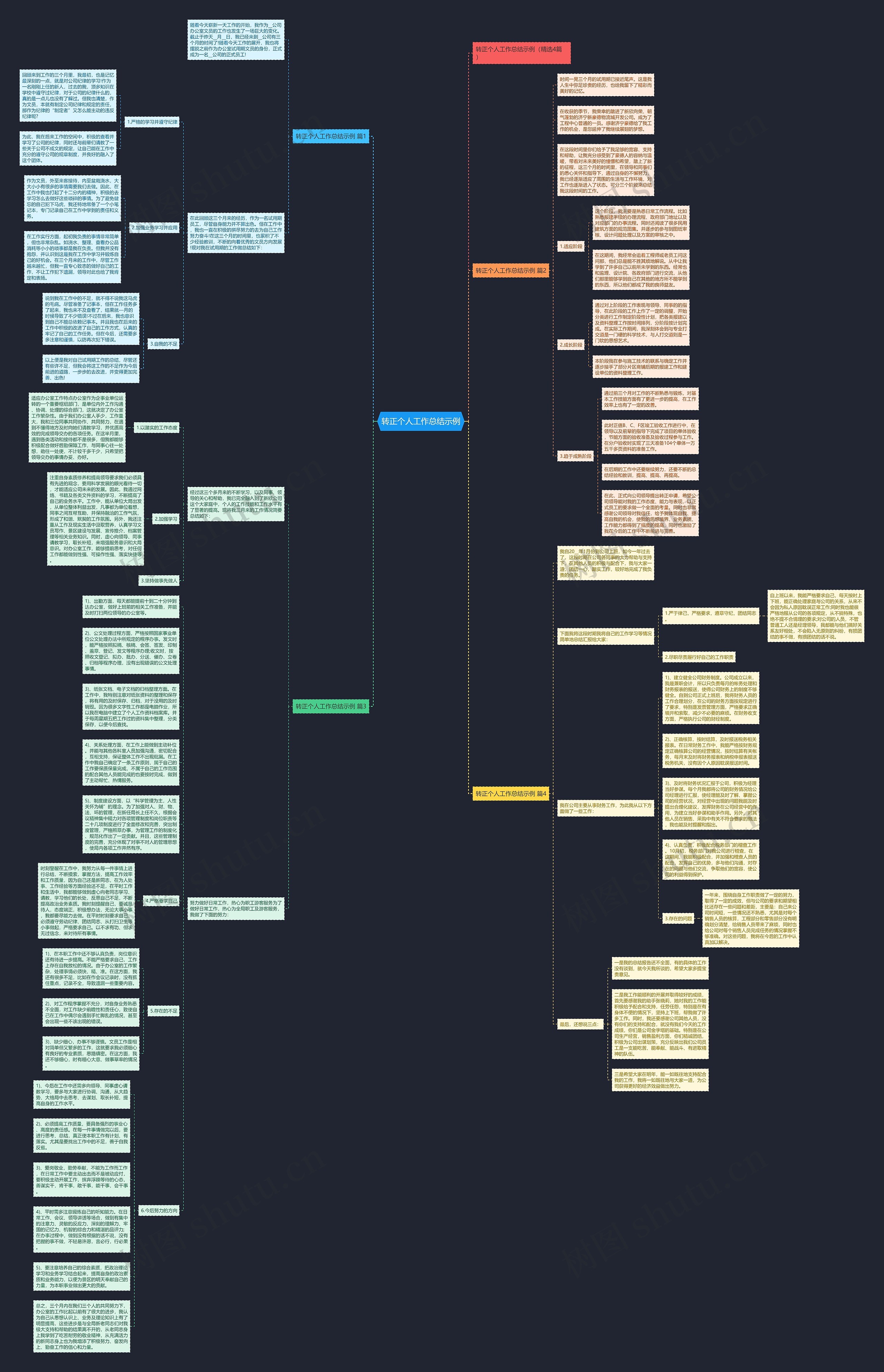 转正个人工作总结示例思维导图