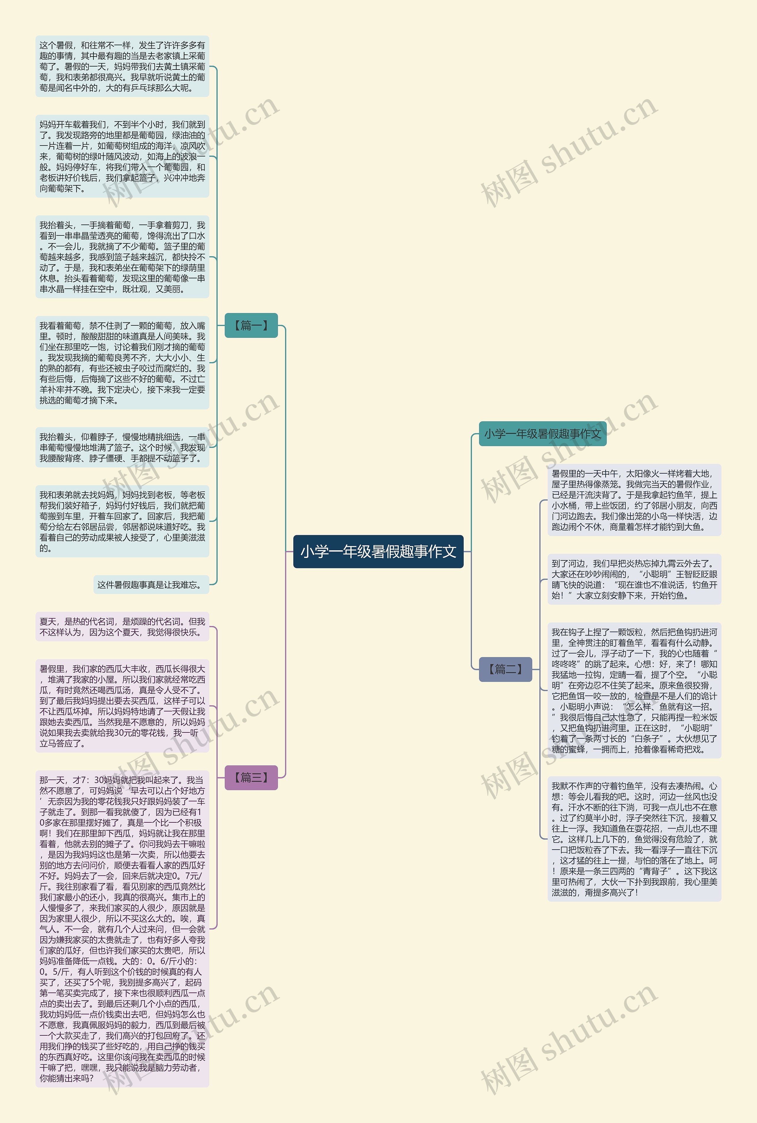 小学一年级暑假趣事作文思维导图