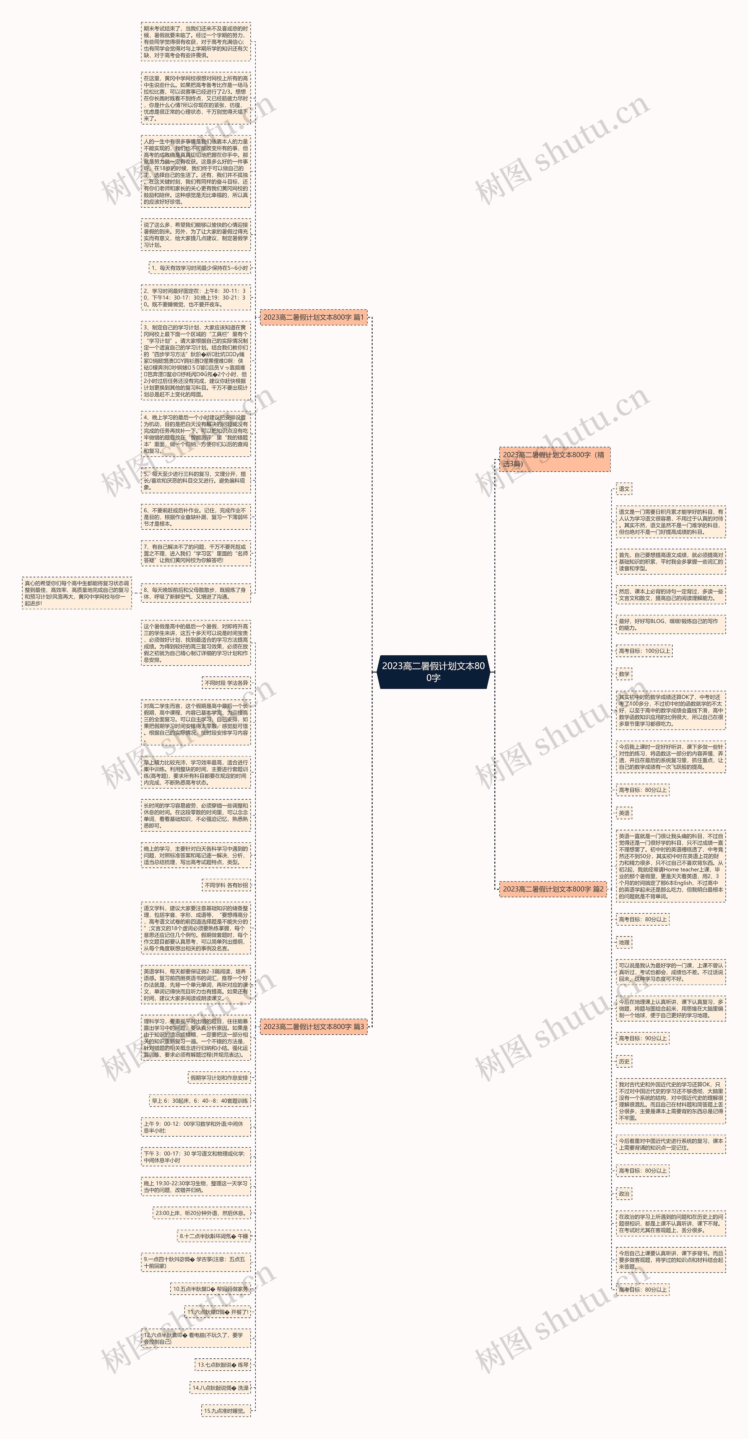 2023高二暑假计划文本800字思维导图