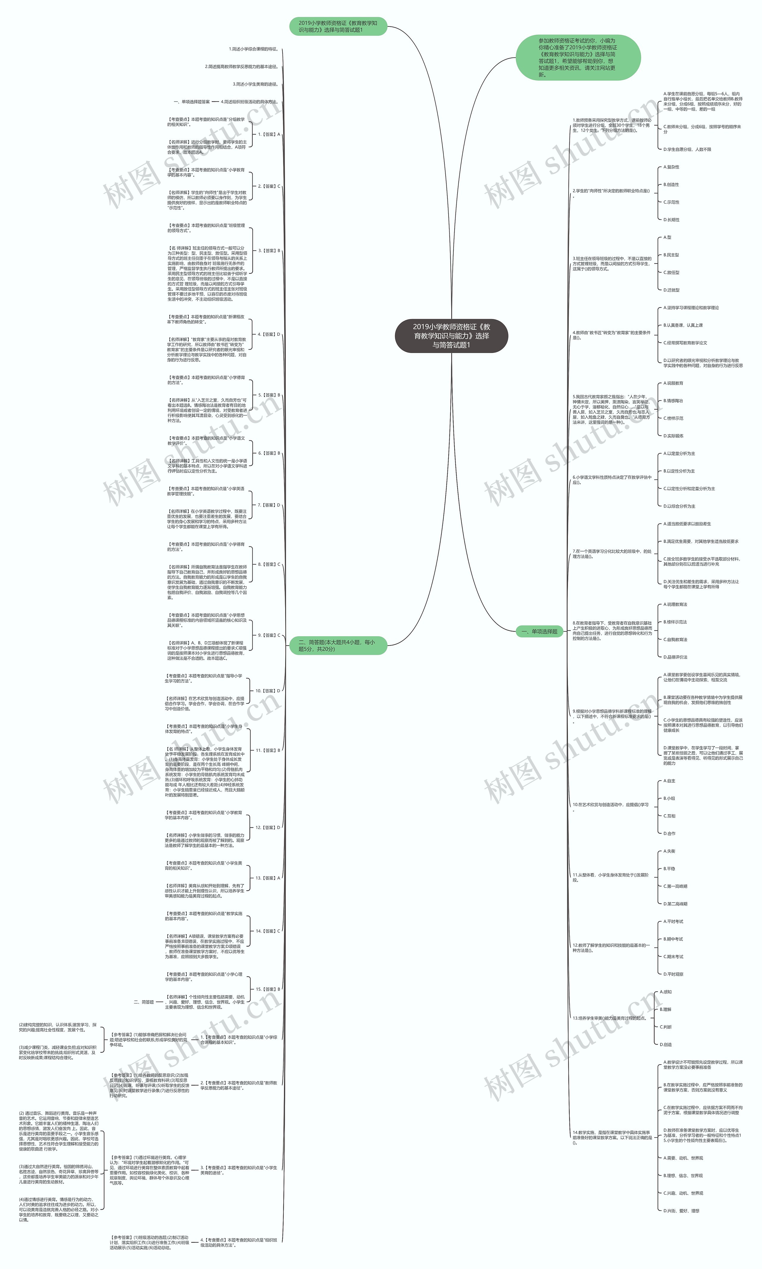 ​2019小学教师资格证《教育教学知识与能力》选择与简答试题1思维导图