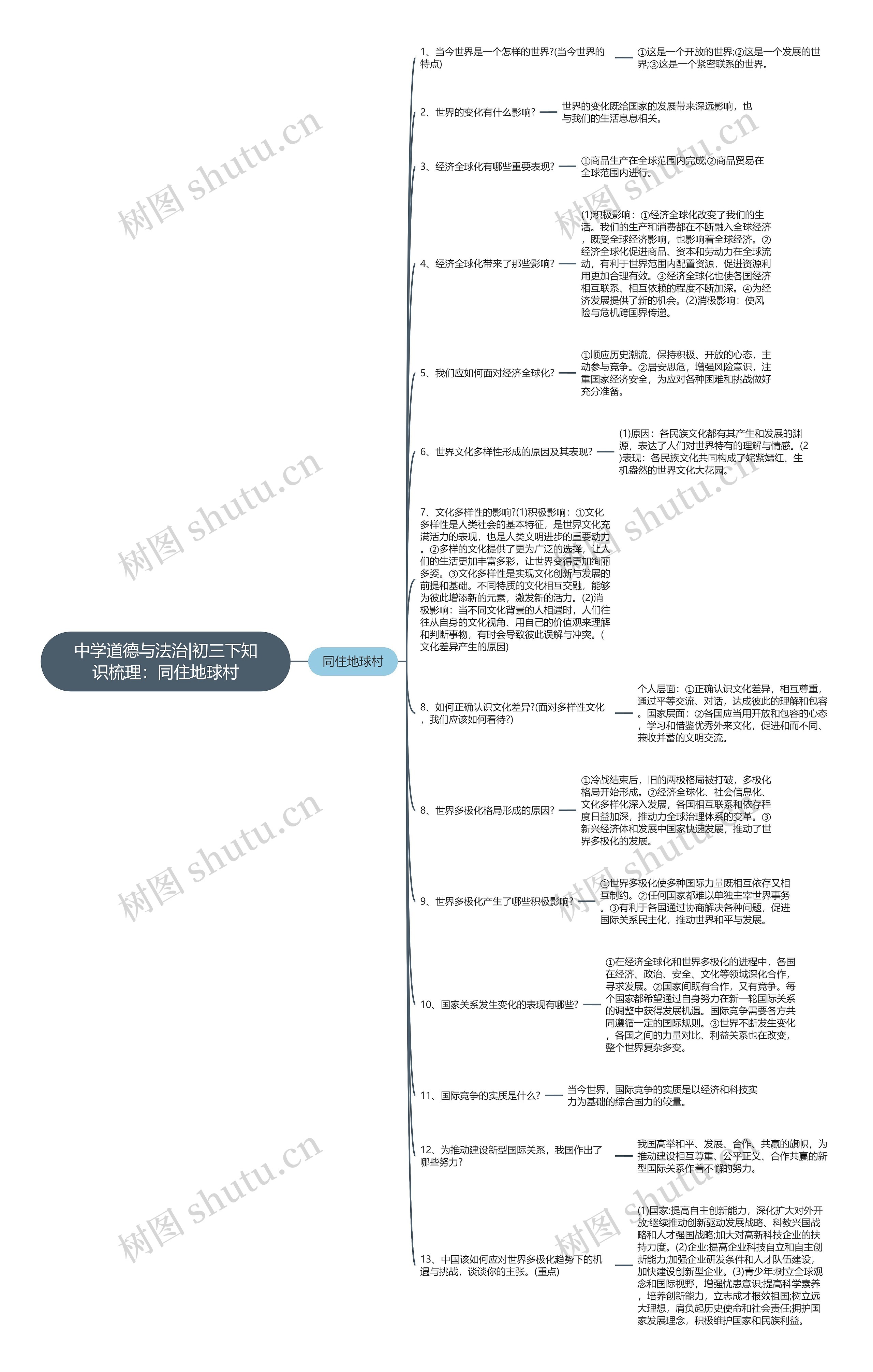 中学道德与法治|初三下知识梳理：同住地球村思维导图