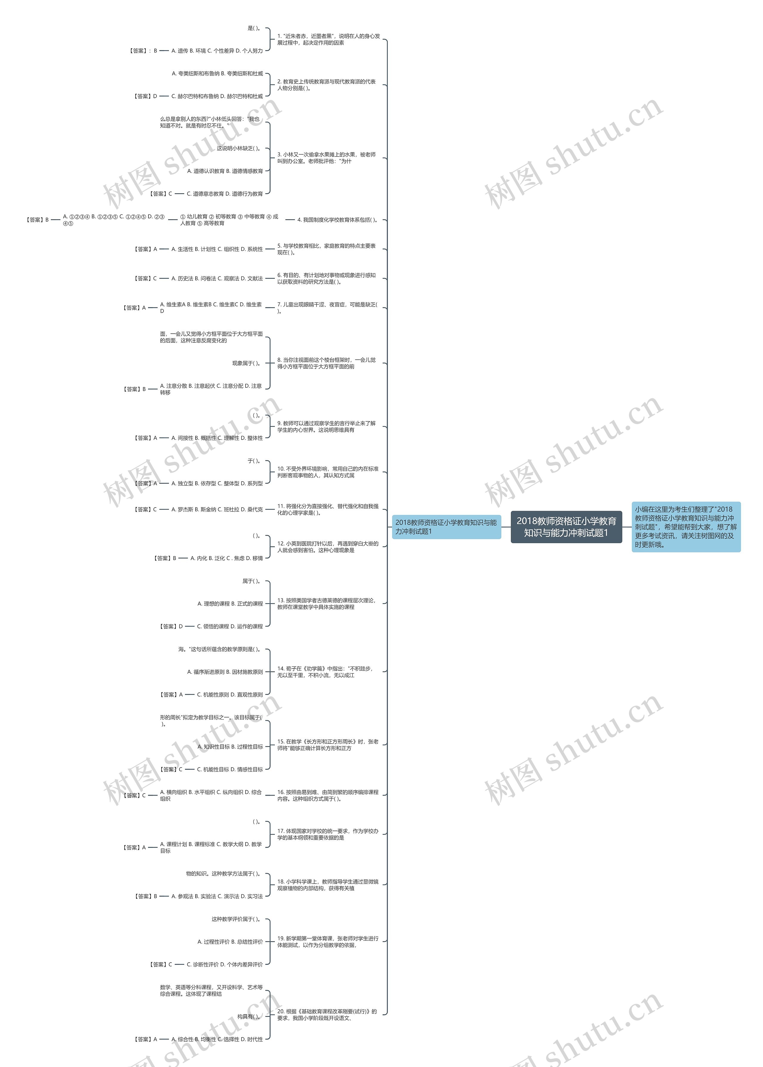 2018教师资格证小学教育知识与能力冲刺试题1思维导图
