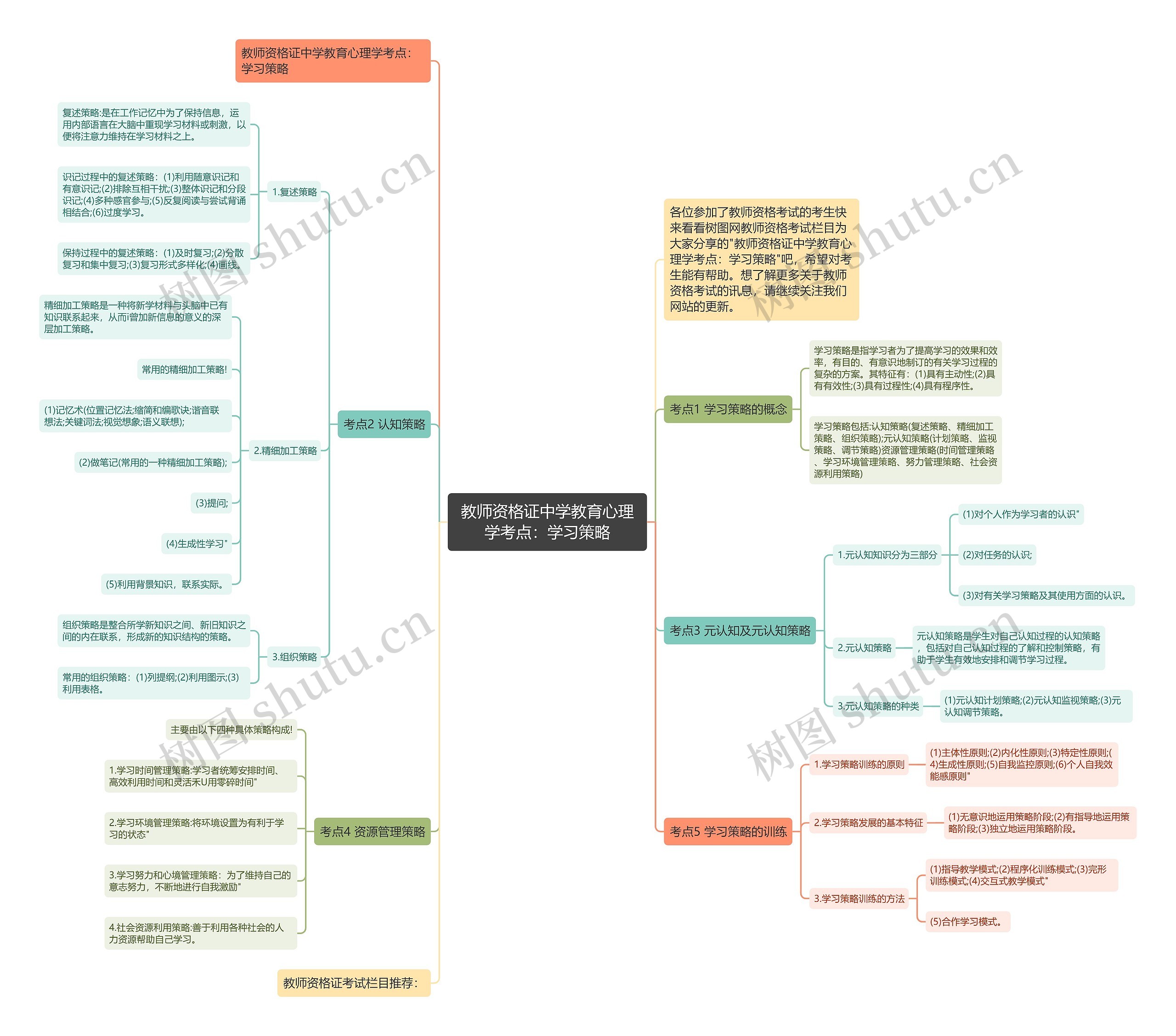 教师资格证中学教育心理学考点：学习策略思维导图