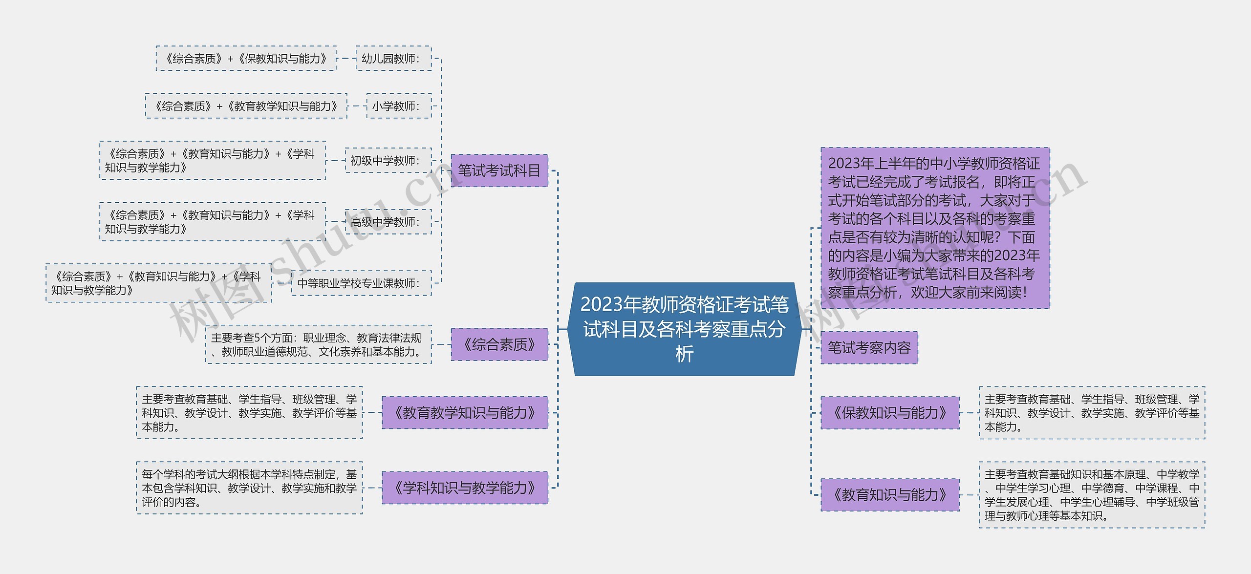 2023年教师资格证考试笔试科目及各科考察重点分析思维导图