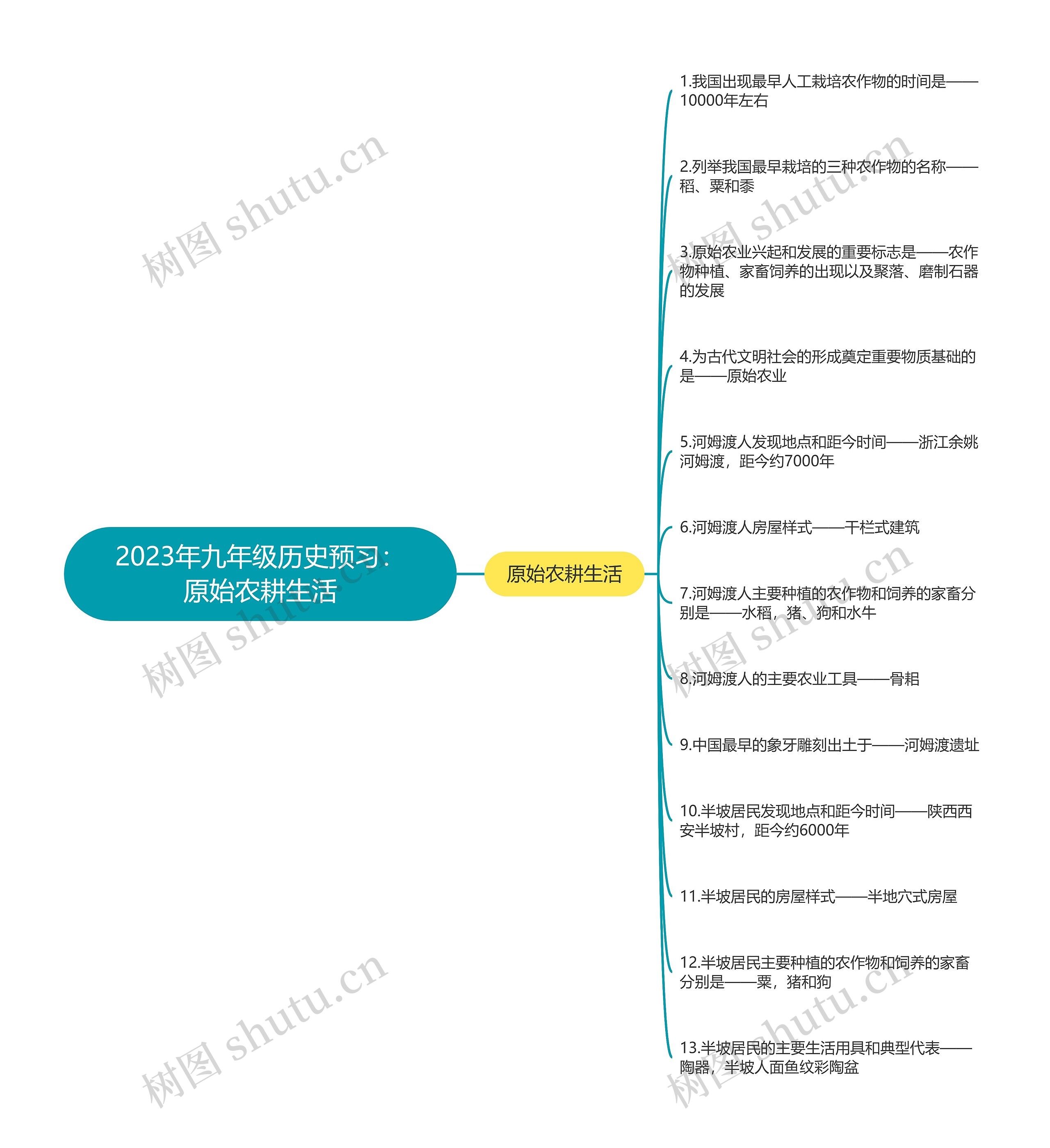 2023年九年级历史预习：原始农耕生活思维导图