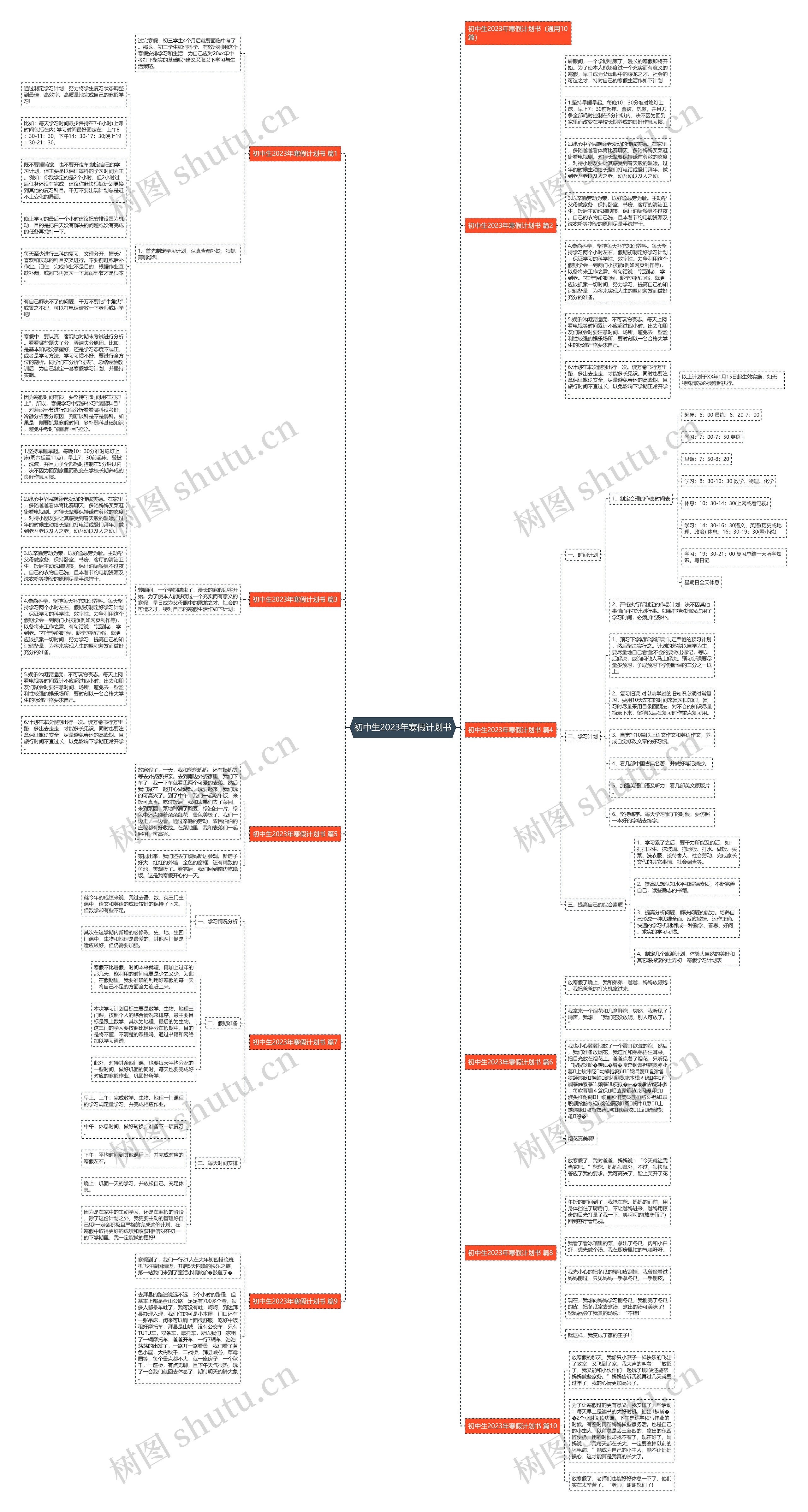 初中生2023年寒假计划书思维导图