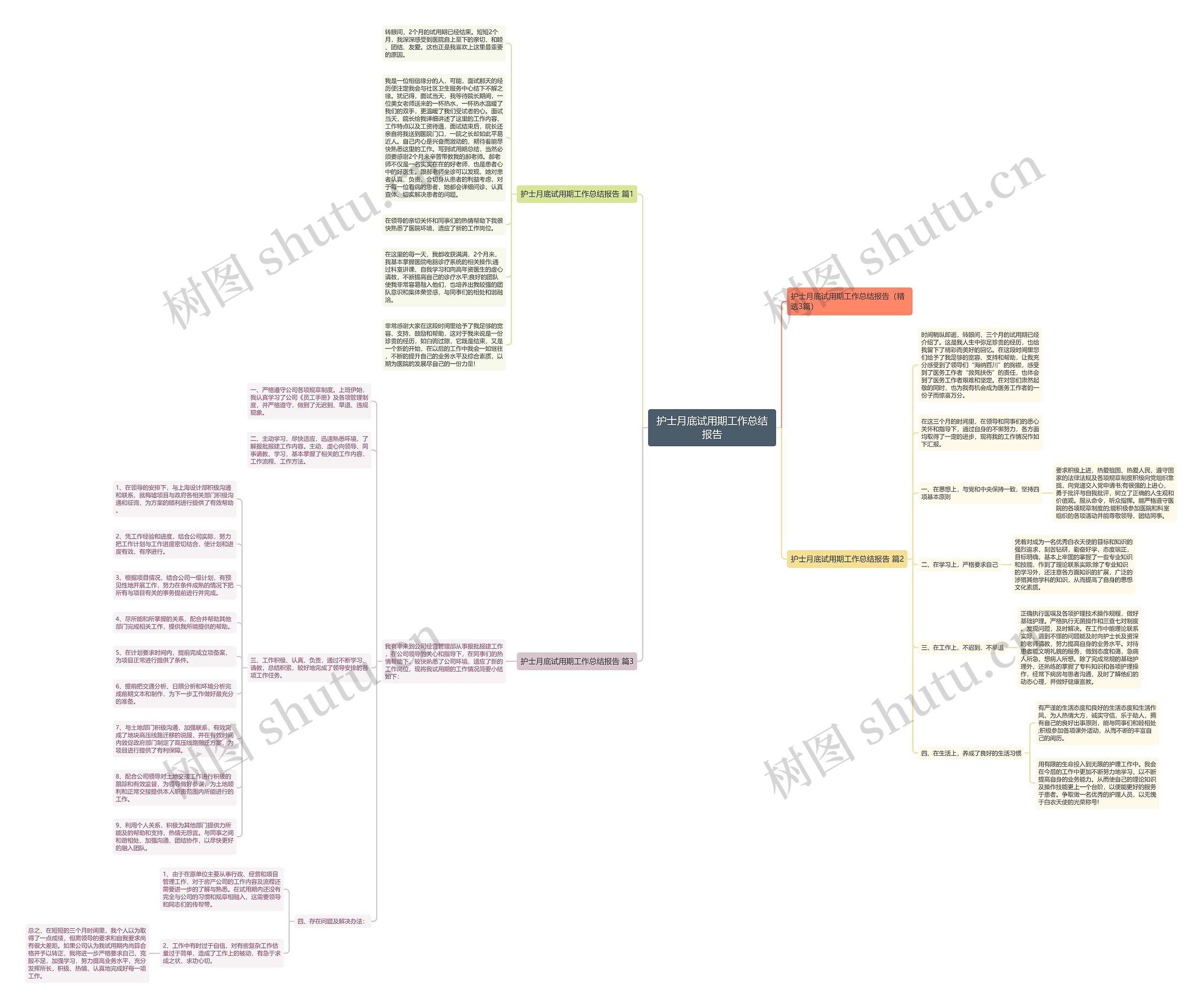 护士月底试用期工作总结报告思维导图