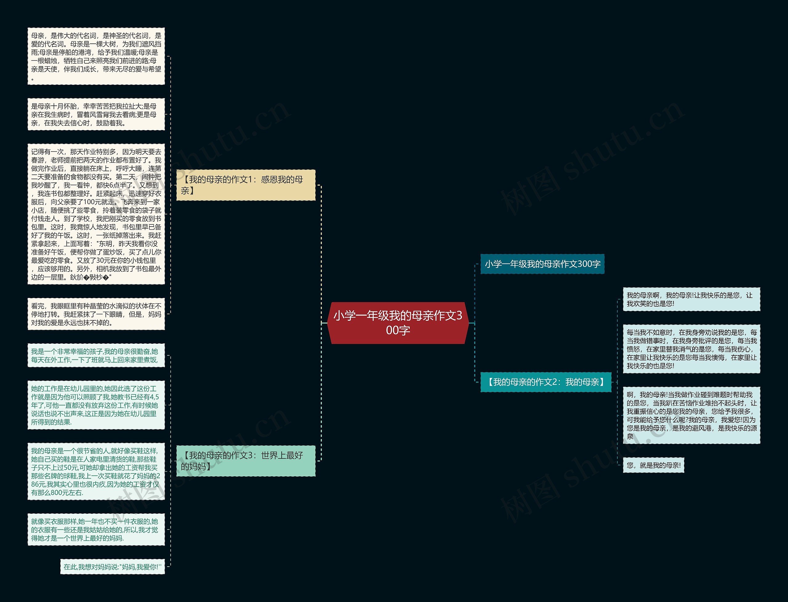 小学一年级我的母亲作文300字思维导图