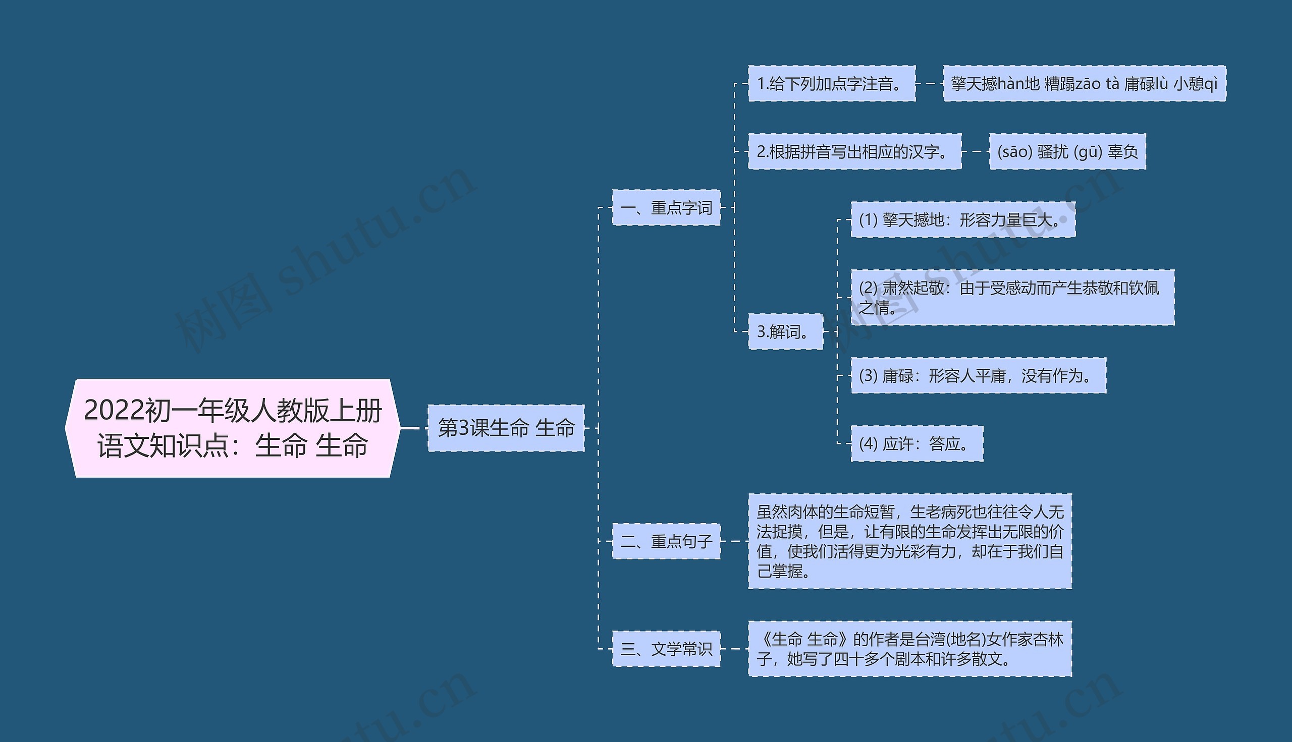 2022初一年级人教版上册语文知识点：生命 生命思维导图