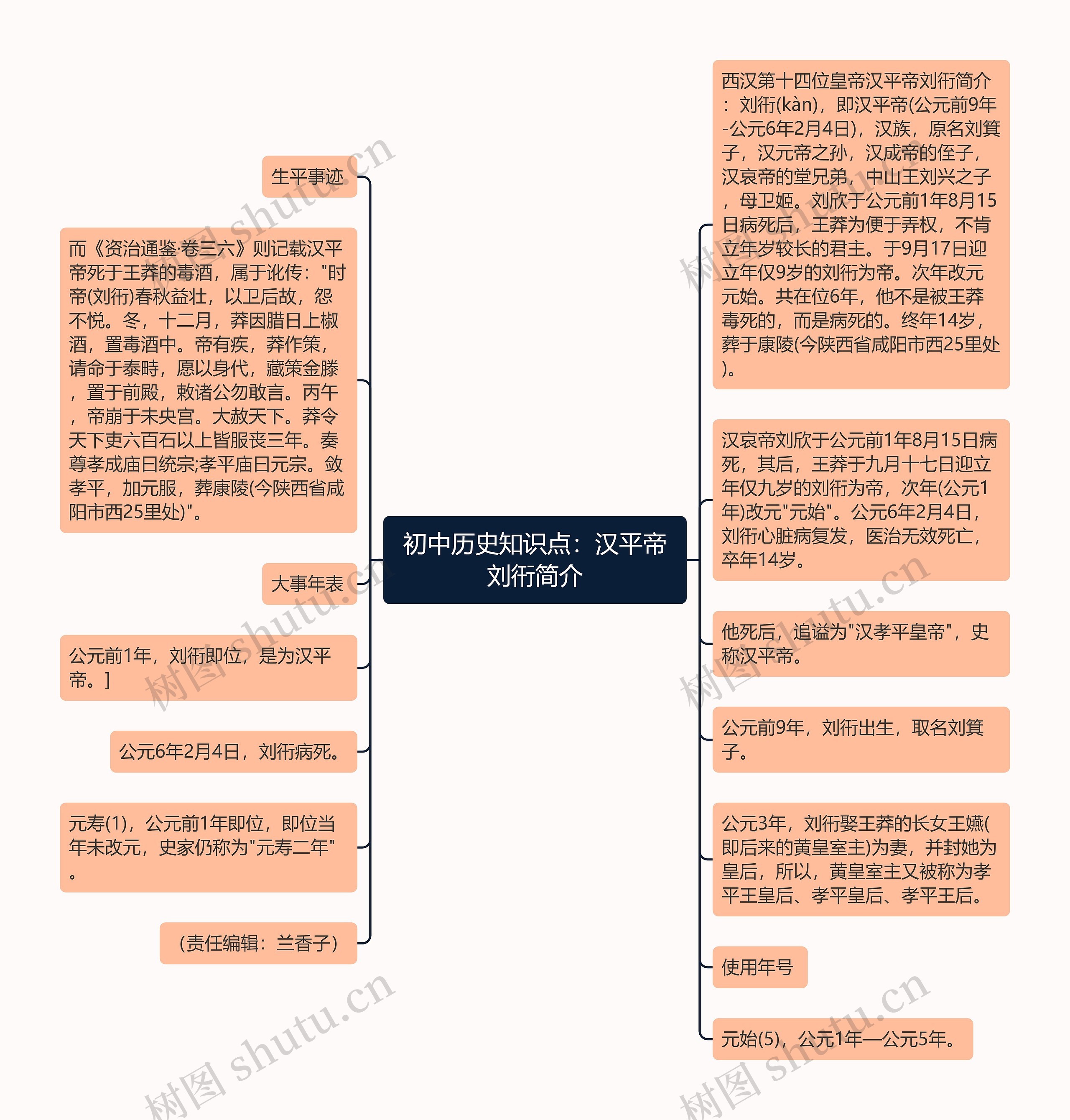 初中历史知识点：汉平帝刘衎简介思维导图