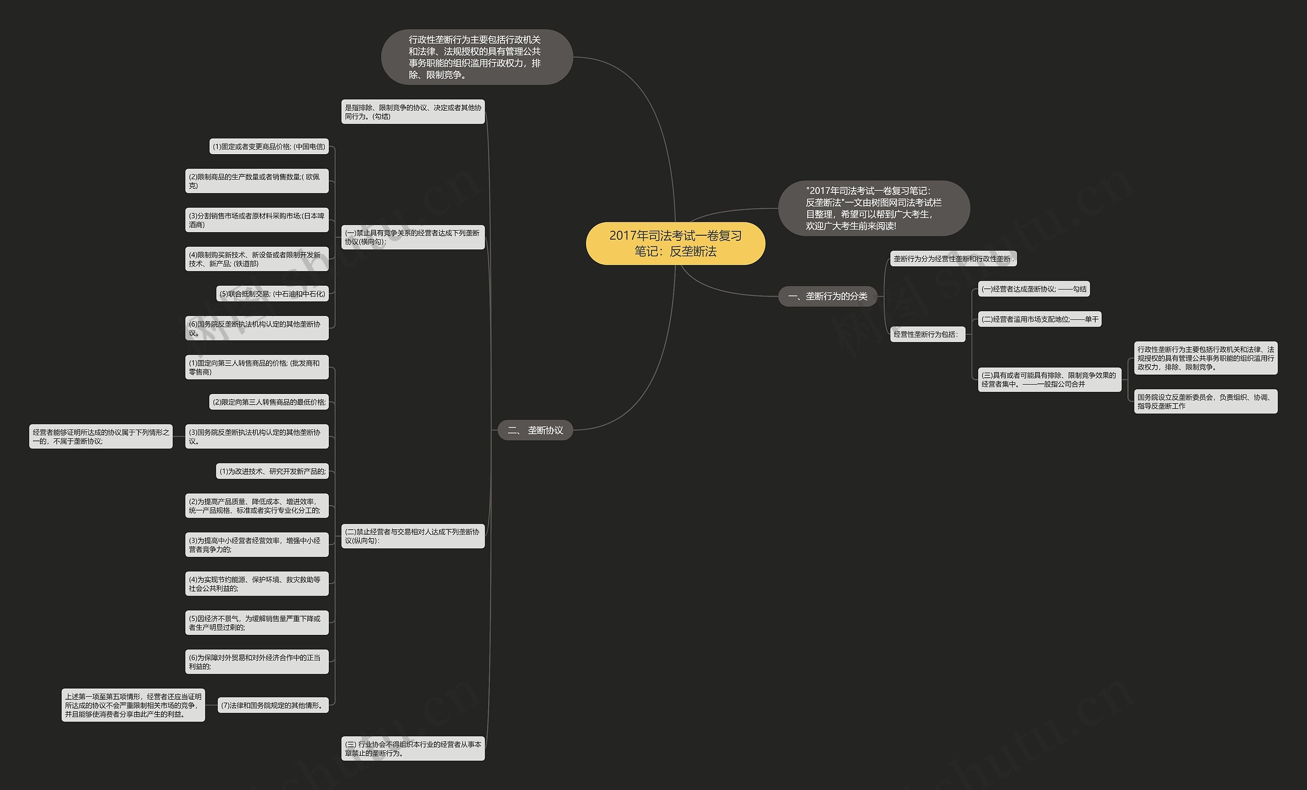 2017年司法考试一卷复习笔记：反垄断法思维导图