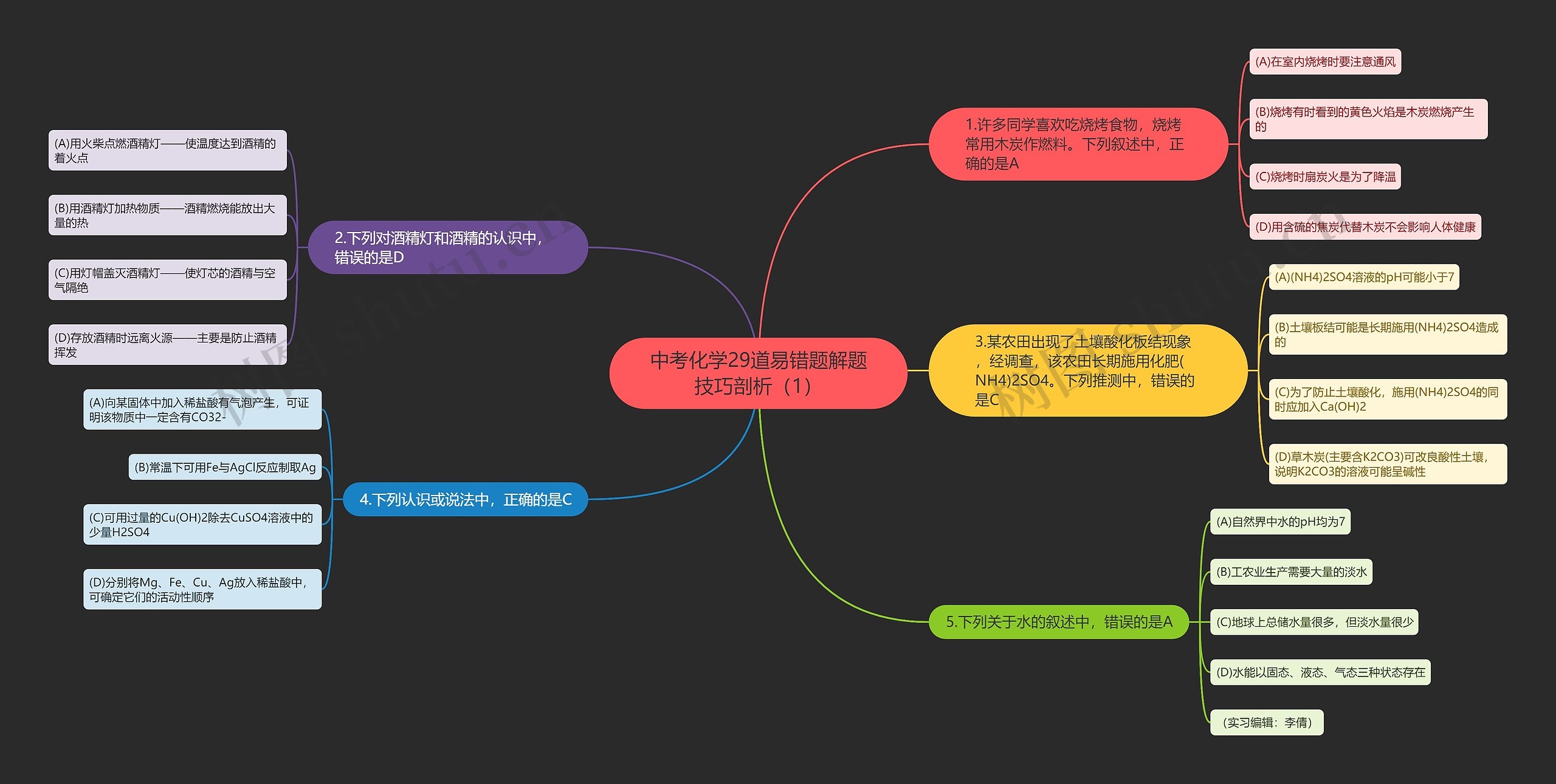 中考化学29道易错题解题技巧剖析（1）思维导图