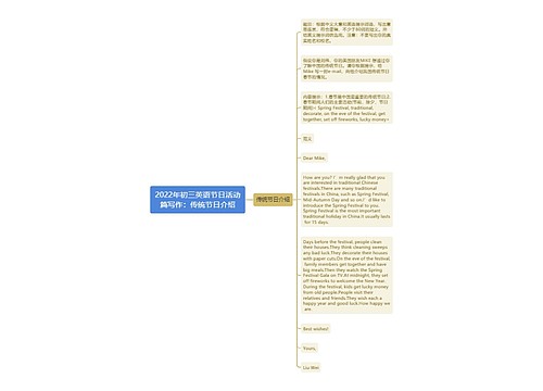 2022年初三英语节日活动篇写作：传统节日介绍