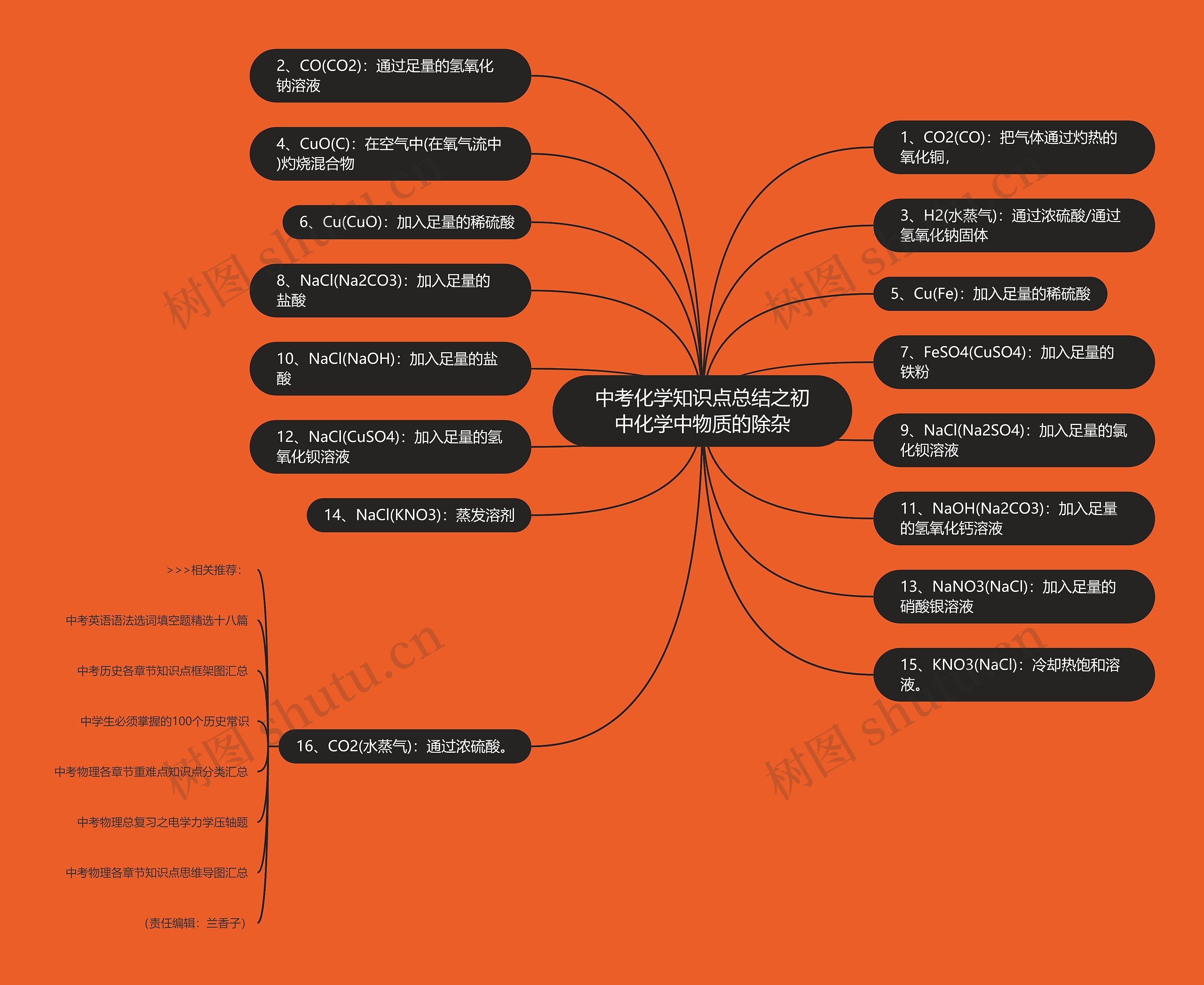 中考化学知识点总结之初中化学中物质的除杂思维导图