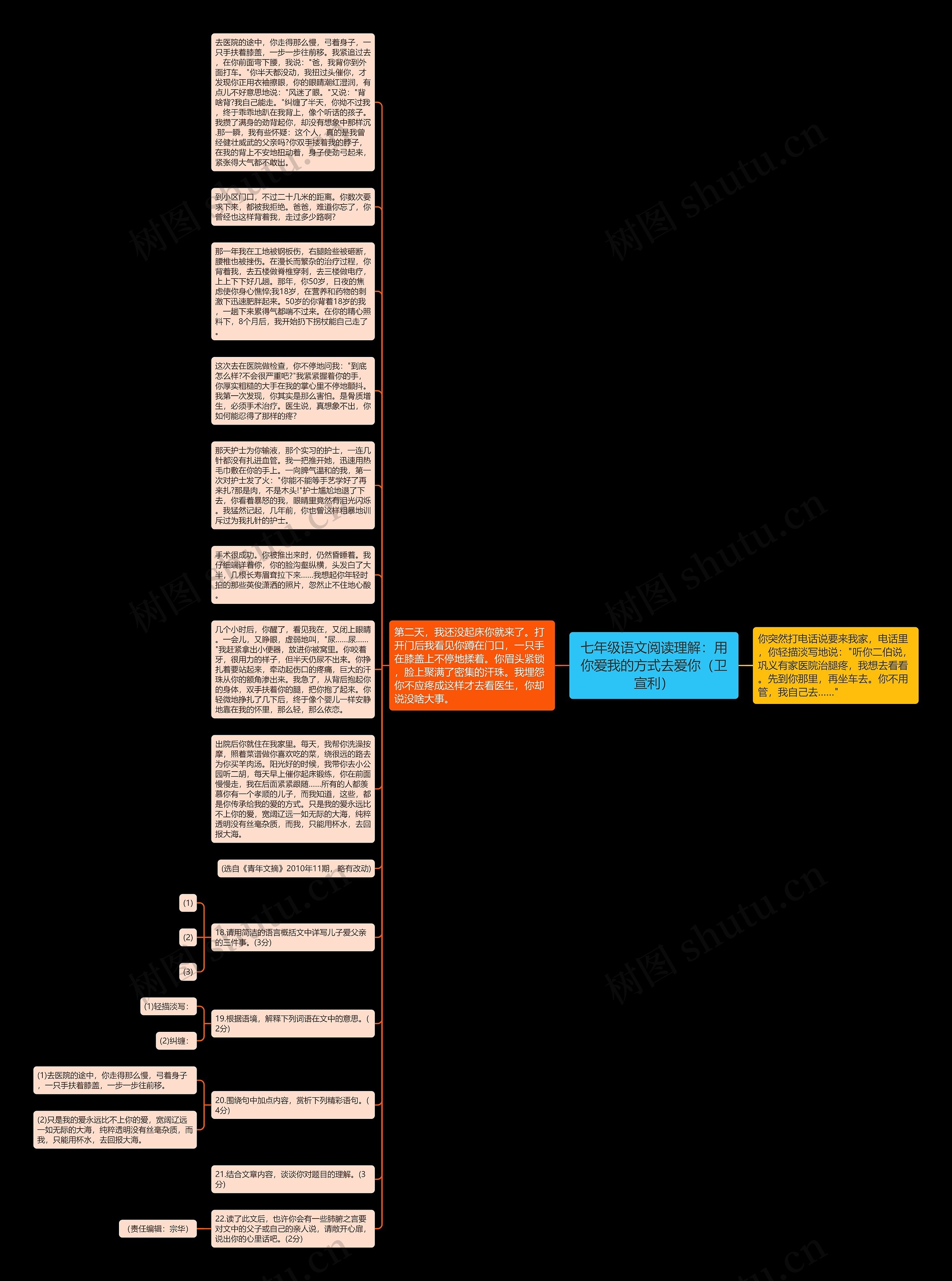 七年级语文阅读理解：用你爱我的方式去爱你（卫宣利）思维导图